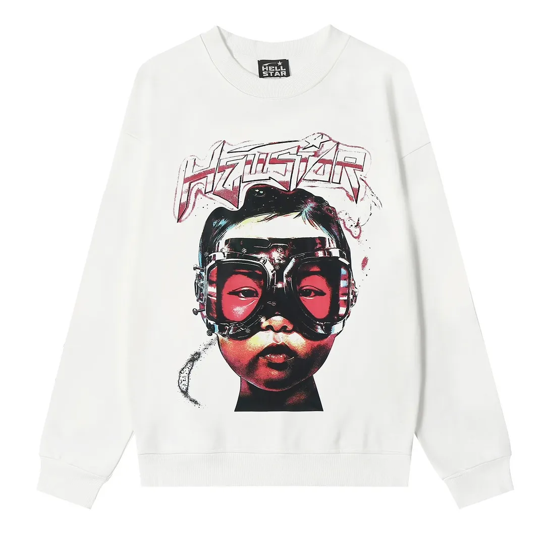 8827# P160 Hellstar high-quality Hellstar American trendy printed cotton terry crew neck sweatshirt Color: White Black Size: S M L XL