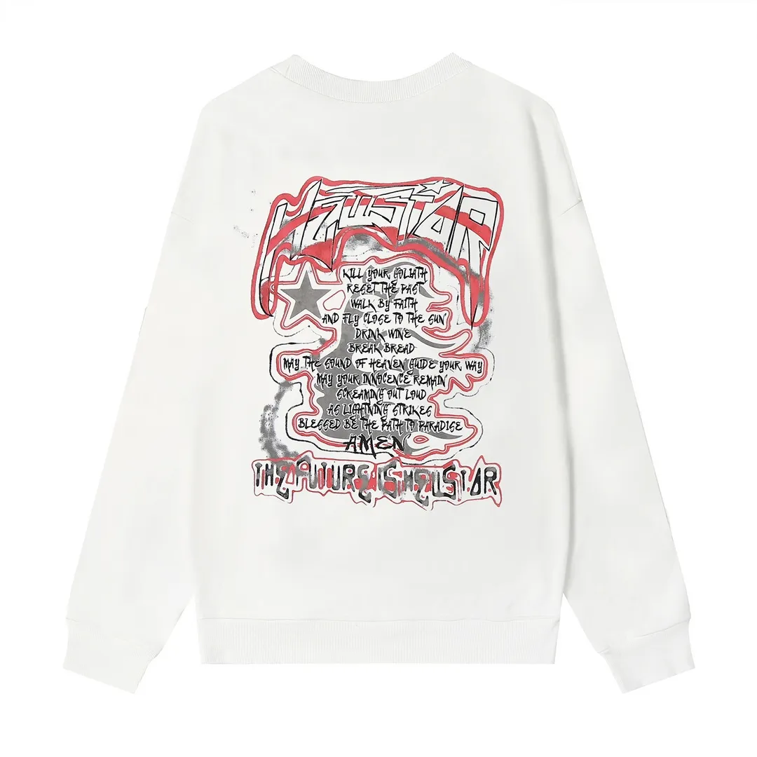 8827# P160 Hellstar high-quality Hellstar American trendy printed cotton terry crew neck sweatshirt Color: White Black Size: S M L XL