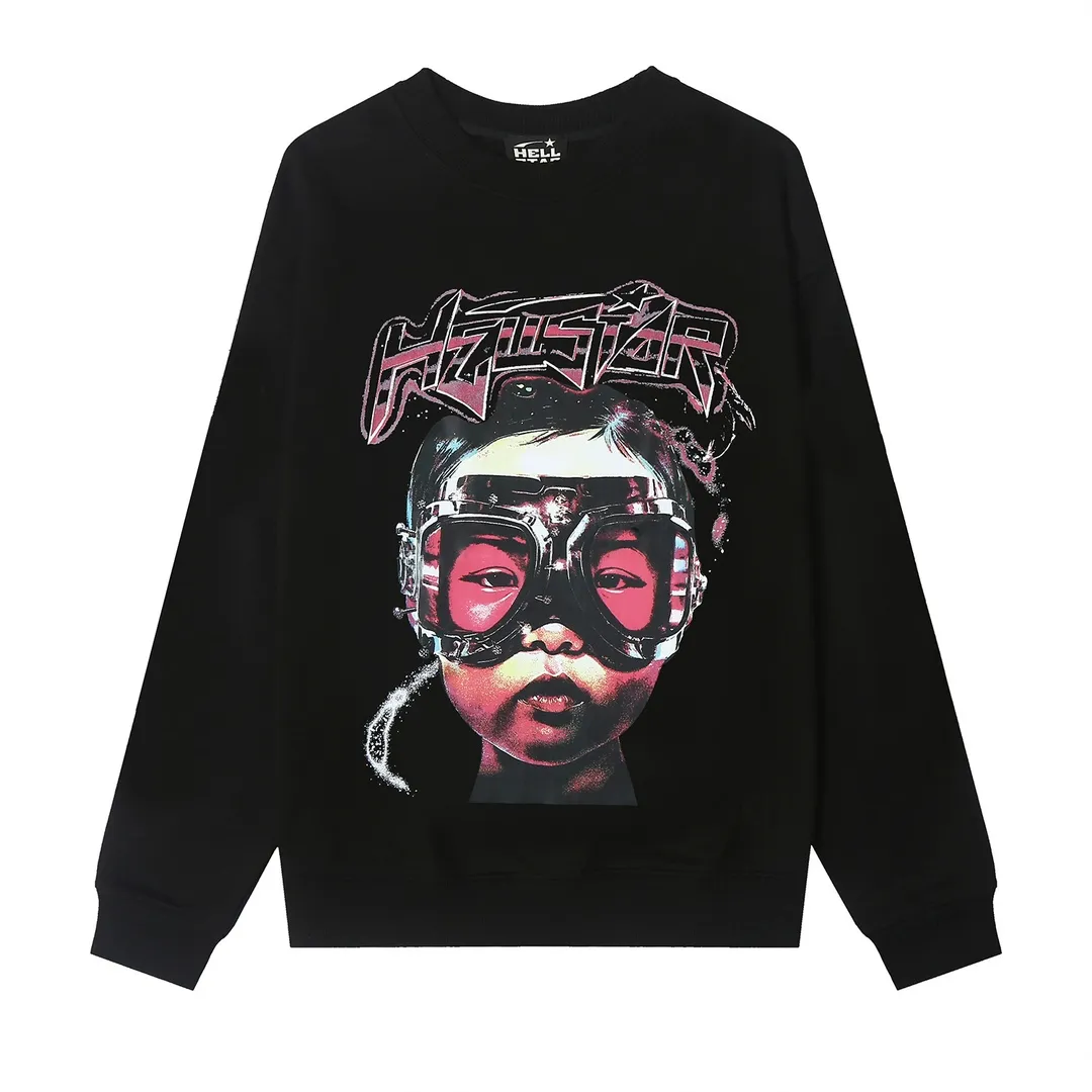 8827# P160 Hellstar high-quality Hellstar American trendy printed cotton terry crew neck sweatshirt Color: White Black Size: S M L XL
