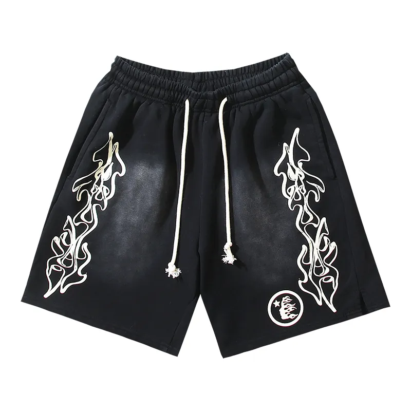 P160 792# washed black Real shot Hellstar Hellstar washed and splashed ink distressed casual shorts Fabric 380g pure cotton terry cloth Color: washed black Size: S M L XL