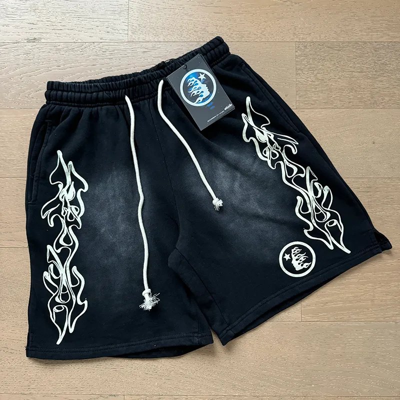 P160 792# washed black Real shot Hellstar Hellstar washed and splashed ink distressed casual shorts Fabric 380g pure cotton terry cloth Color: washed black Size: S M L XL