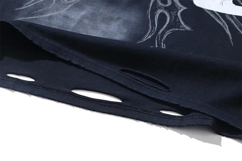 P130 Washed Black + Frayed Real Shots Hellstar Washed Frayed Beauty Trendy Printed Short Sleeve T-shirt Fabric: 265g 32 count fine cotton double yarn pure cotton Color: Washed Black Size: S M L XL