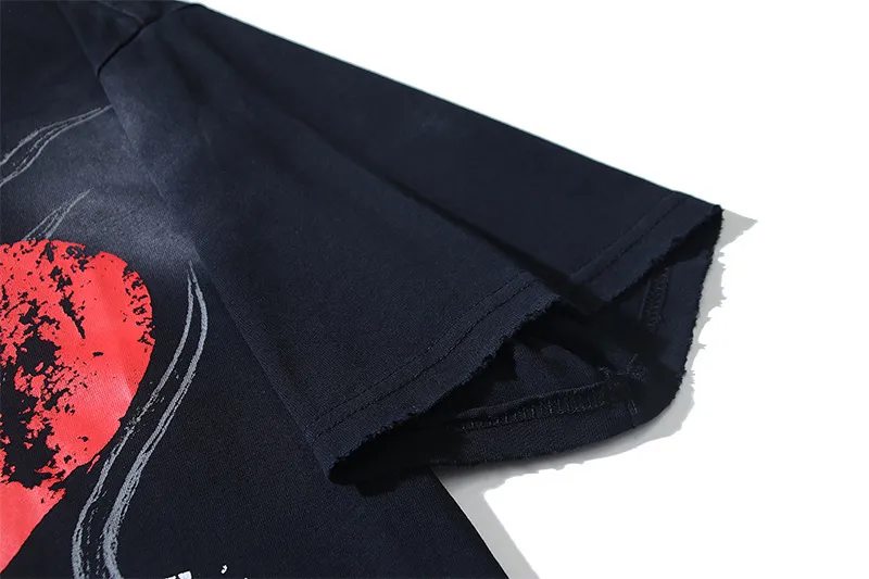P130 Washed Black + Frayed Real Shots Hellstar Washed Frayed Beauty Trendy Printed Short Sleeve T-shirt Fabric: 265g 32 count fine cotton double yarn pure cotton Color: Washed Black Size: S M L XL