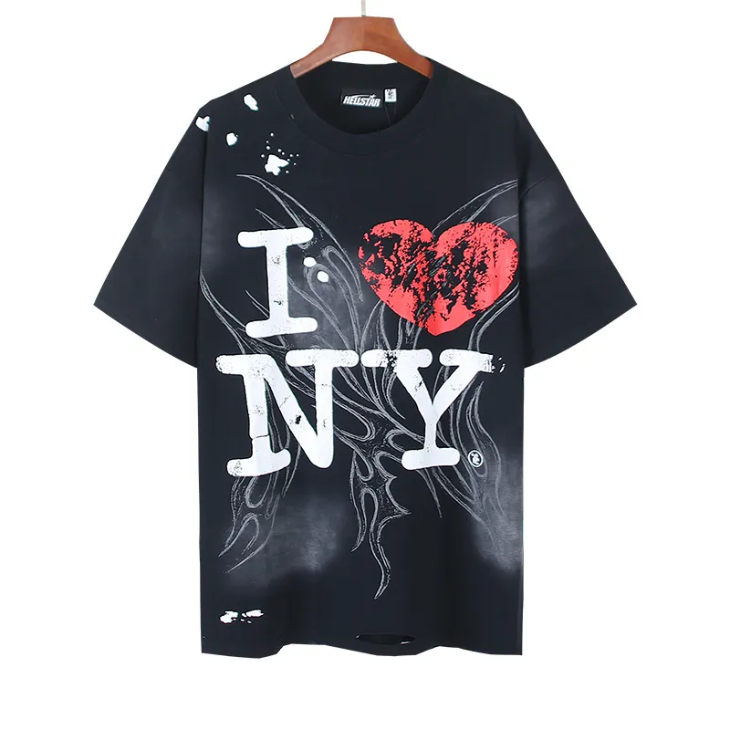 P130 Washed Black + Frayed Real Shots Hellstar Washed Frayed Beauty Trendy Printed Short Sleeve T-shirt Fabric: 265g 32 count fine cotton double yarn pure cotton Color: Washed Black Size: S M L XL