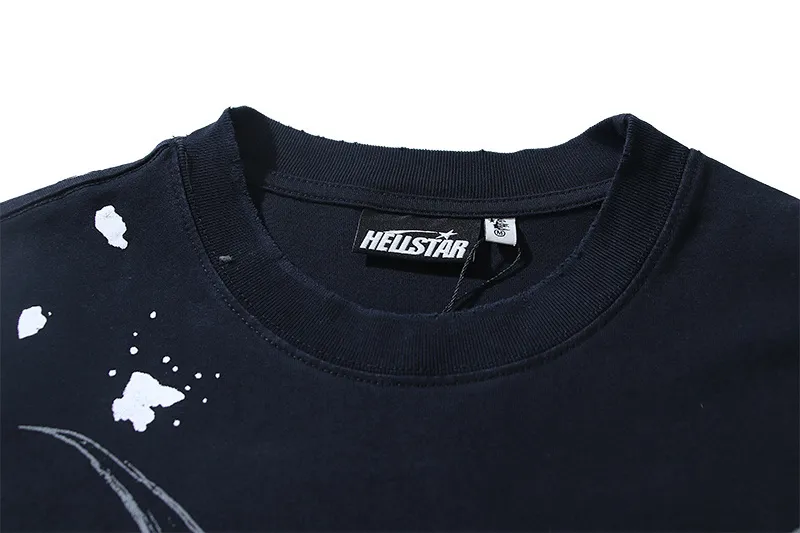P130 Washed Black + Frayed Real Shots Hellstar Washed Frayed Beauty Trendy Printed Short Sleeve T-shirt Fabric: 265g 32 count fine cotton double yarn pure cotton Color: Washed Black Size: S M L XL