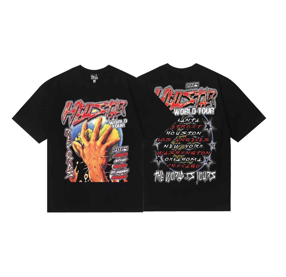 6743# P116 Hellstar American fashion high street pure cotton loose short-sleeved T-shirt Color: Black Size: S M L XL