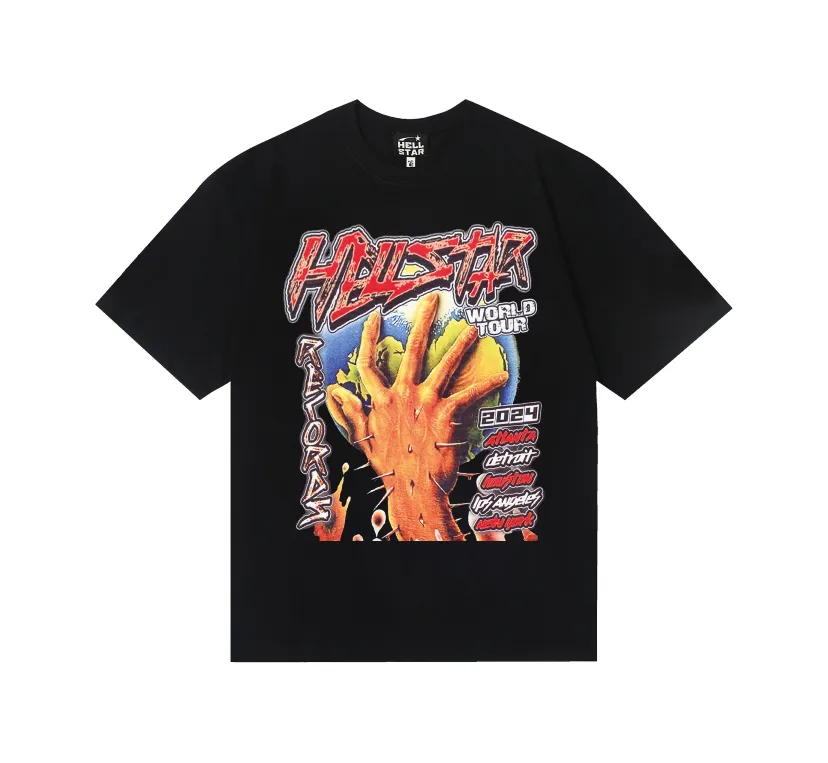 6743# P116 Hellstar American fashion high street pure cotton loose short-sleeved T-shirt Color: Black Size: S M L XL