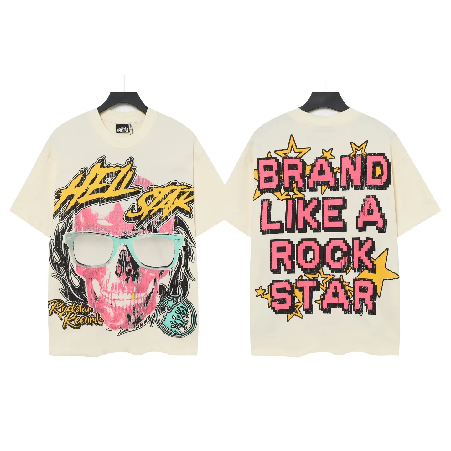 P108 Real-stock Hellstar Cross-border European and American style, street fashion brand pure cotton T-shirt Fabric (fabric): 32 counts of 240g heavy combed double yarn pure cotton Size (size): S-M- L- X L Color (colour): white, apricot