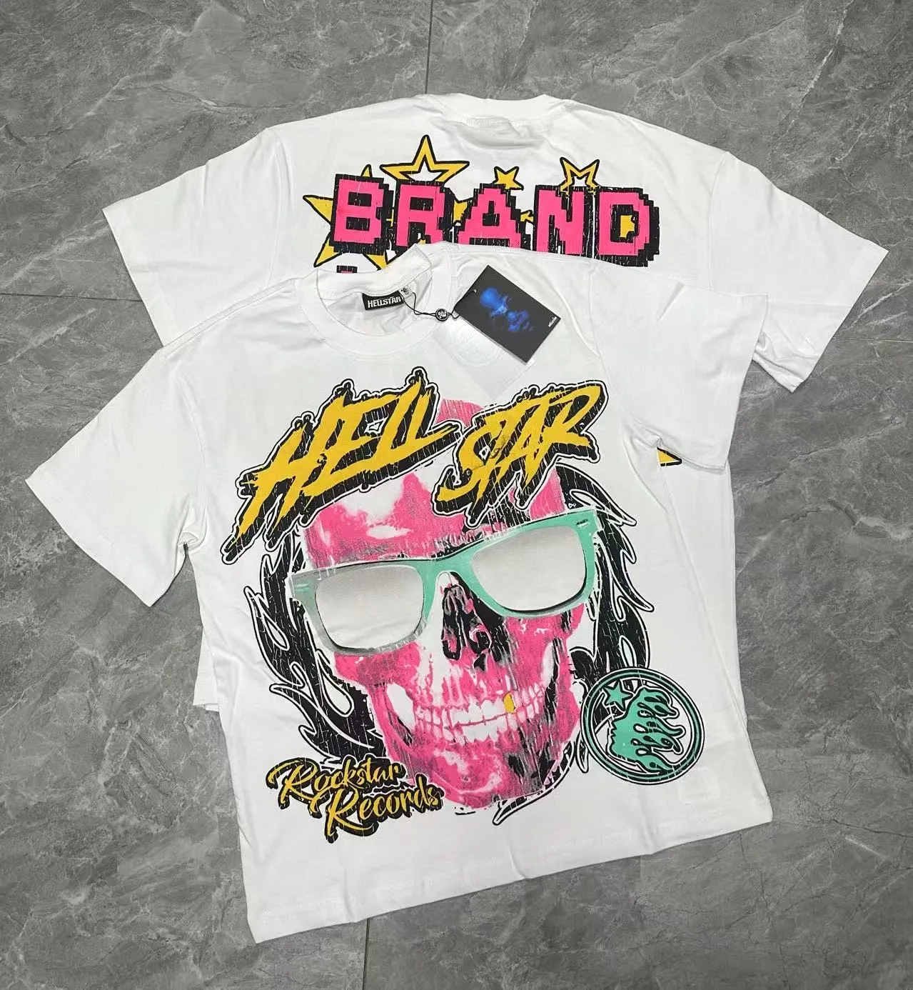 P108 Real-stock Hellstar Cross-border European and American style, street fashion brand pure cotton T-shirt Fabric (fabric): 32 counts of 240g heavy combed double yarn pure cotton Size (size): S-M- L- X L Color (colour): white, apricot
