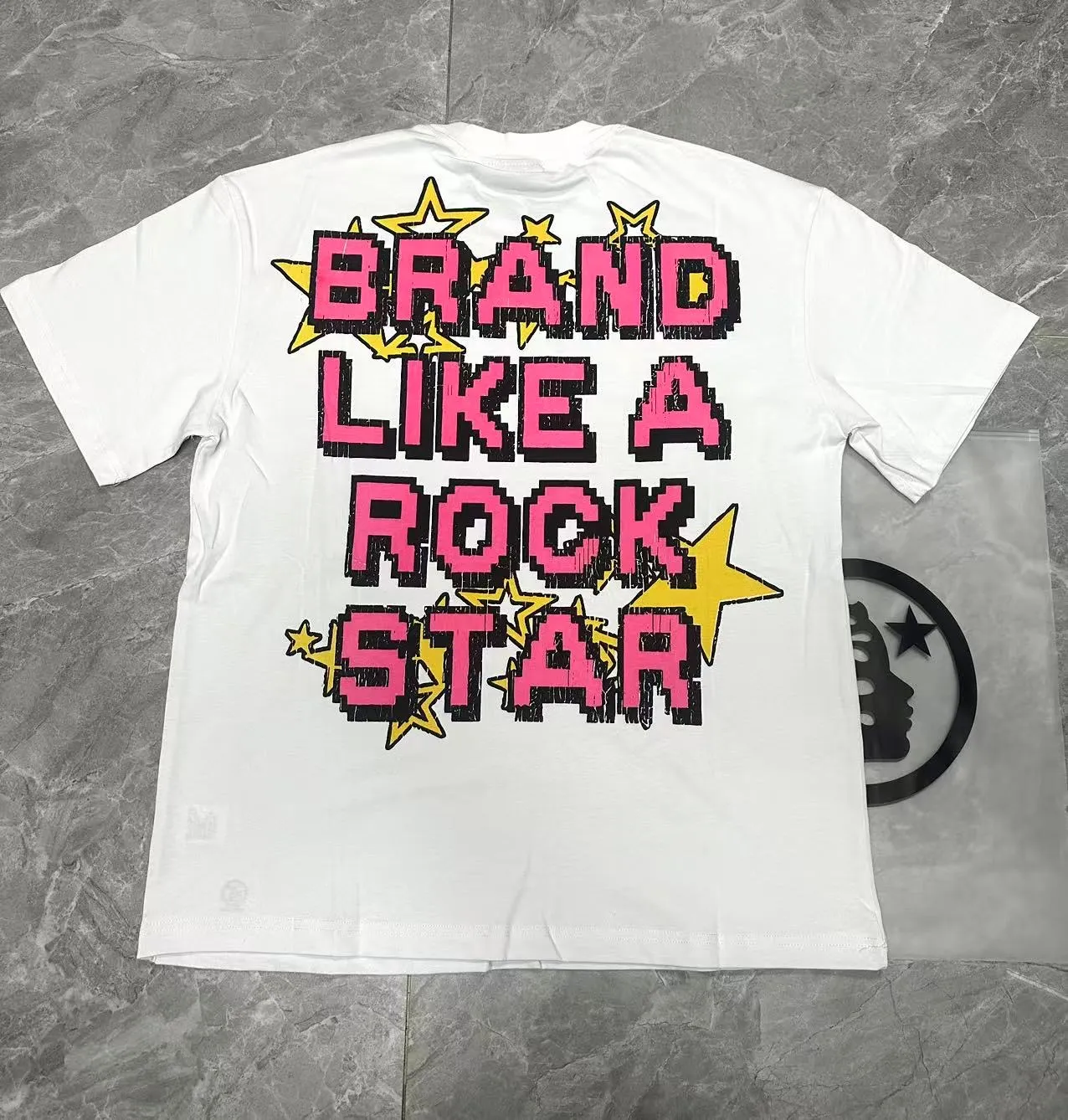 P108 Real-stock Hellstar Cross-border European and American style, street fashion brand pure cotton T-shirt Fabric (fabric): 32 counts of 240g heavy combed double yarn pure cotton Size (size): S-M- L- X L Color (colour): white, apricot