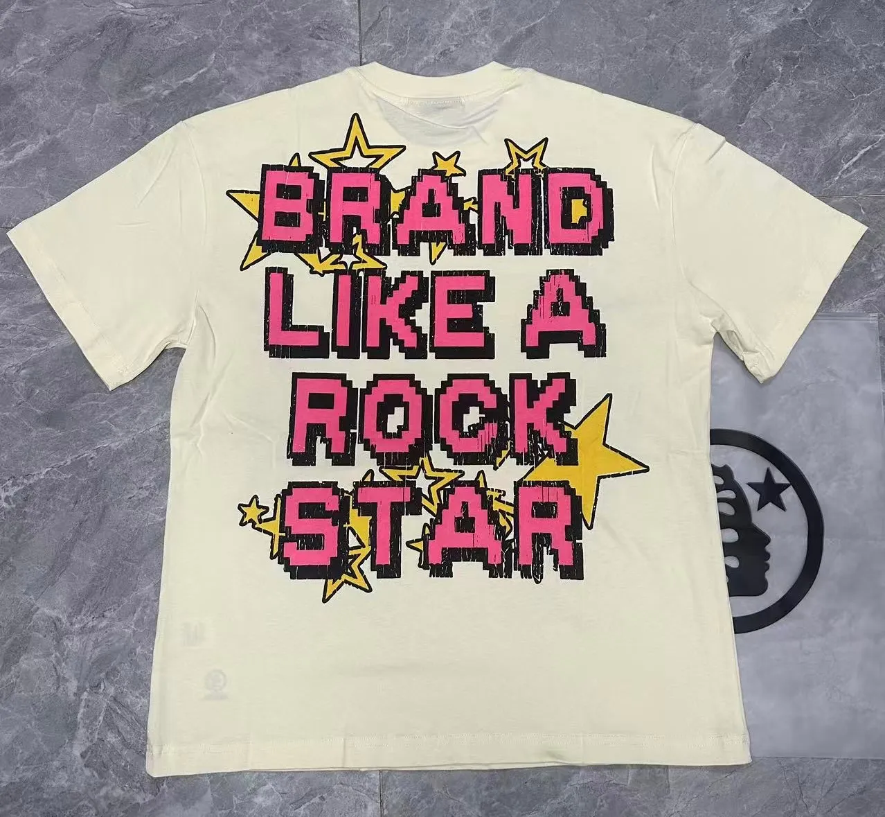 P108 Real-stock Hellstar Cross-border European and American style, street fashion brand pure cotton T-shirt Fabric (fabric): 32 counts of 240g heavy combed double yarn pure cotton Size (size): S-M- L- X L Color (colour): white, apricot