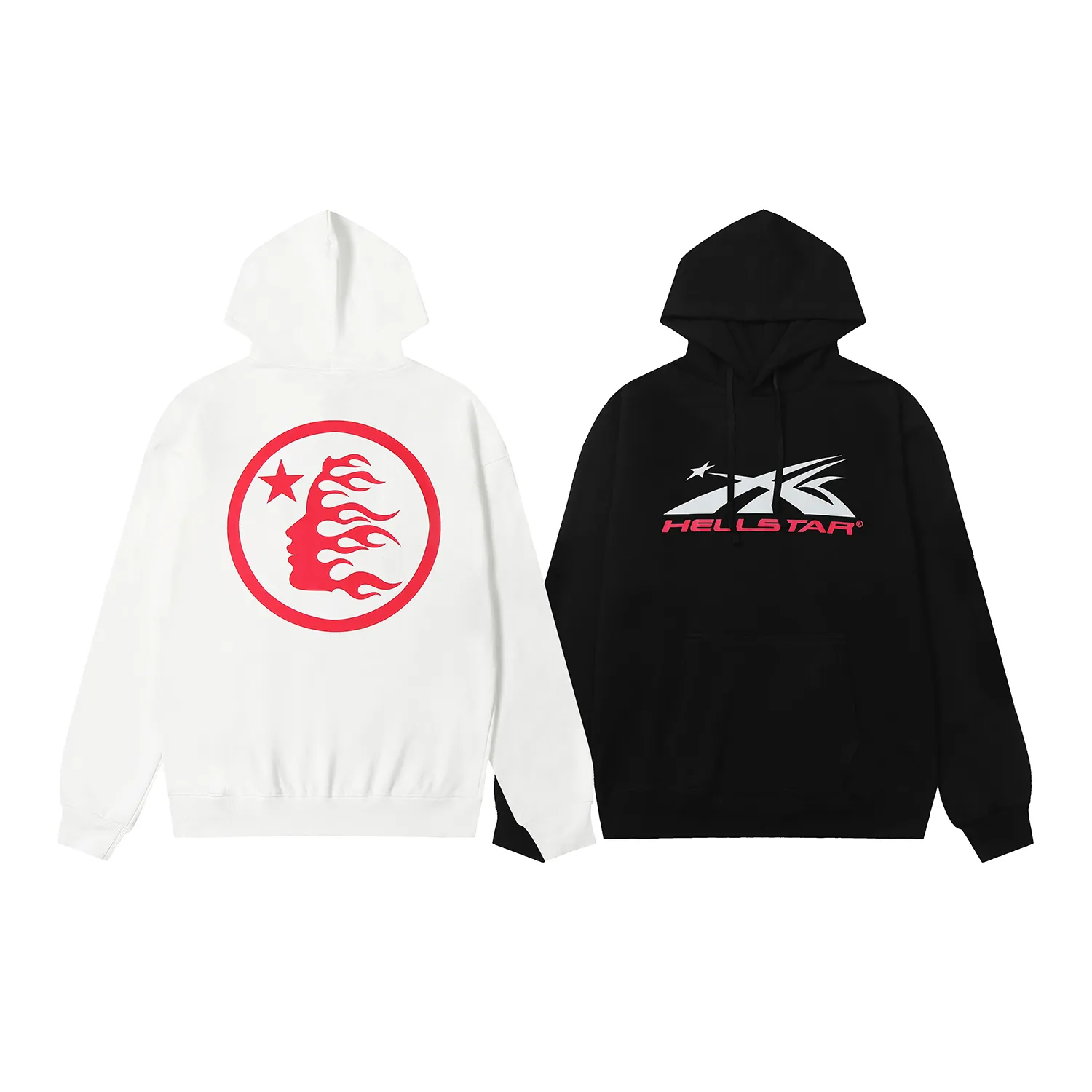 9911# P196 Ins American hip-hop trendy brand hellstar letter printed high street loose hooded pullover sweatshirt for men and women Color: Black White Size: S M L XL