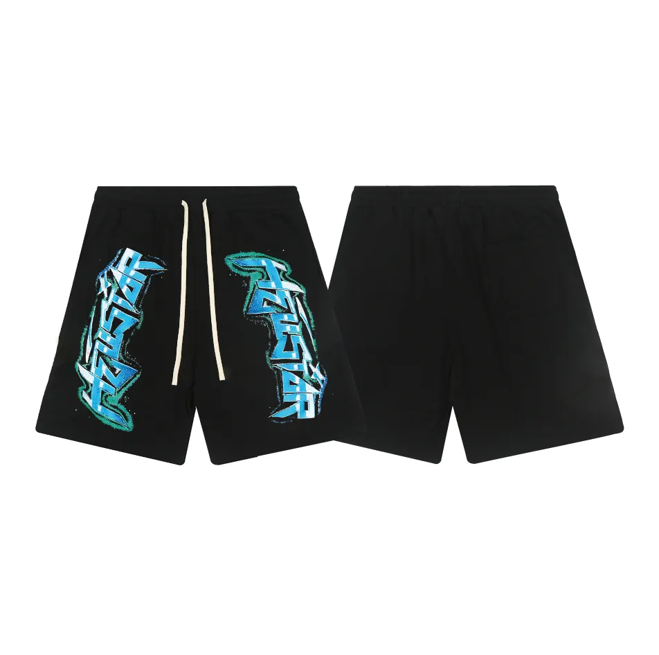1115# P150 Hellstar pure cotton terry 350g printed casual shorts Color: Black Size: S M L XL