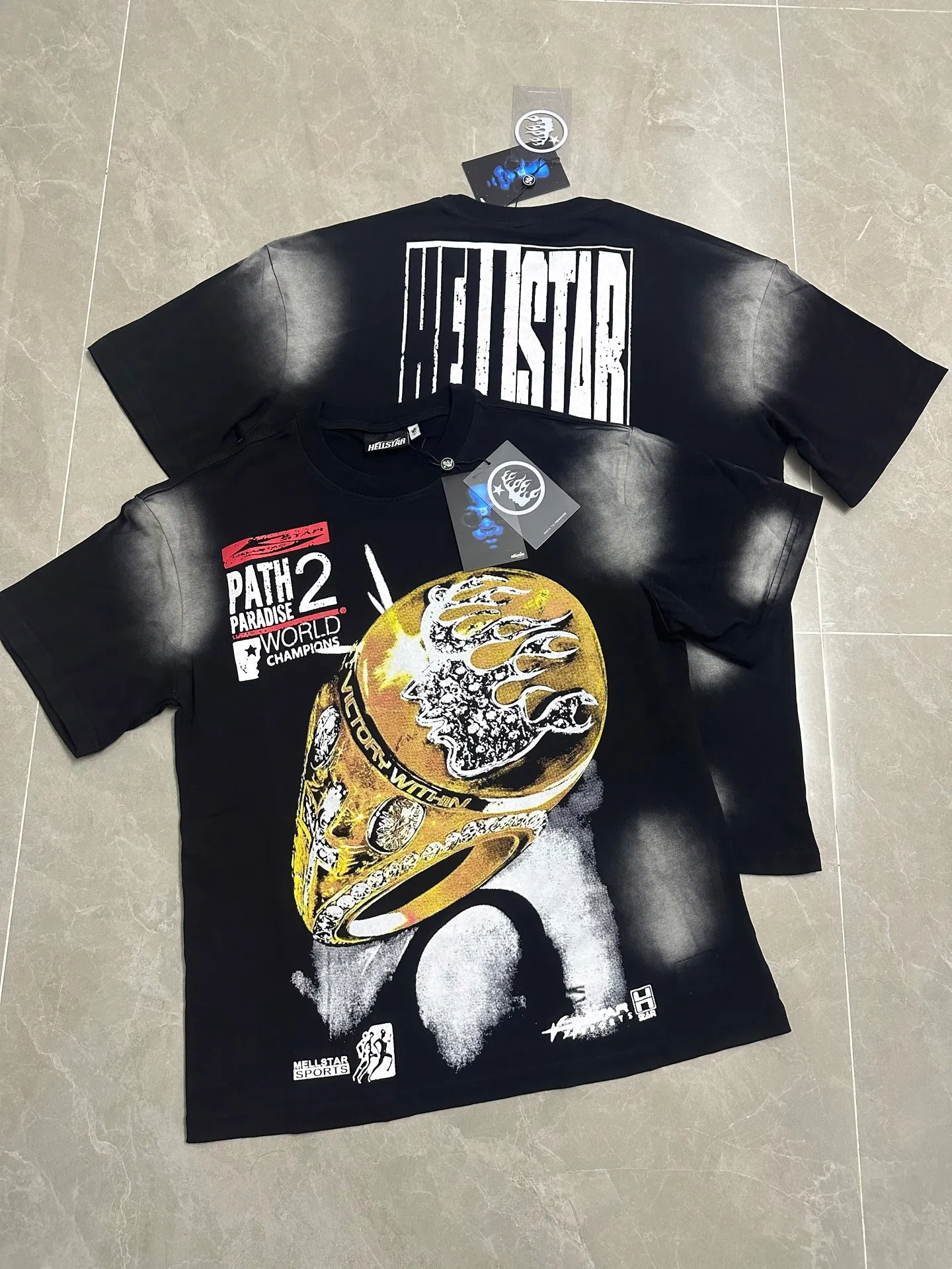 P124 Hellstar Hellstar Cross-border European and American style street fashion brand pure cotton T-shirt Fabric (fabric): 32 counts 250g washed combed double yarn pure cotton Size (size): S-M- L- X L Color (colour): Washed black (spray Ma Liu)