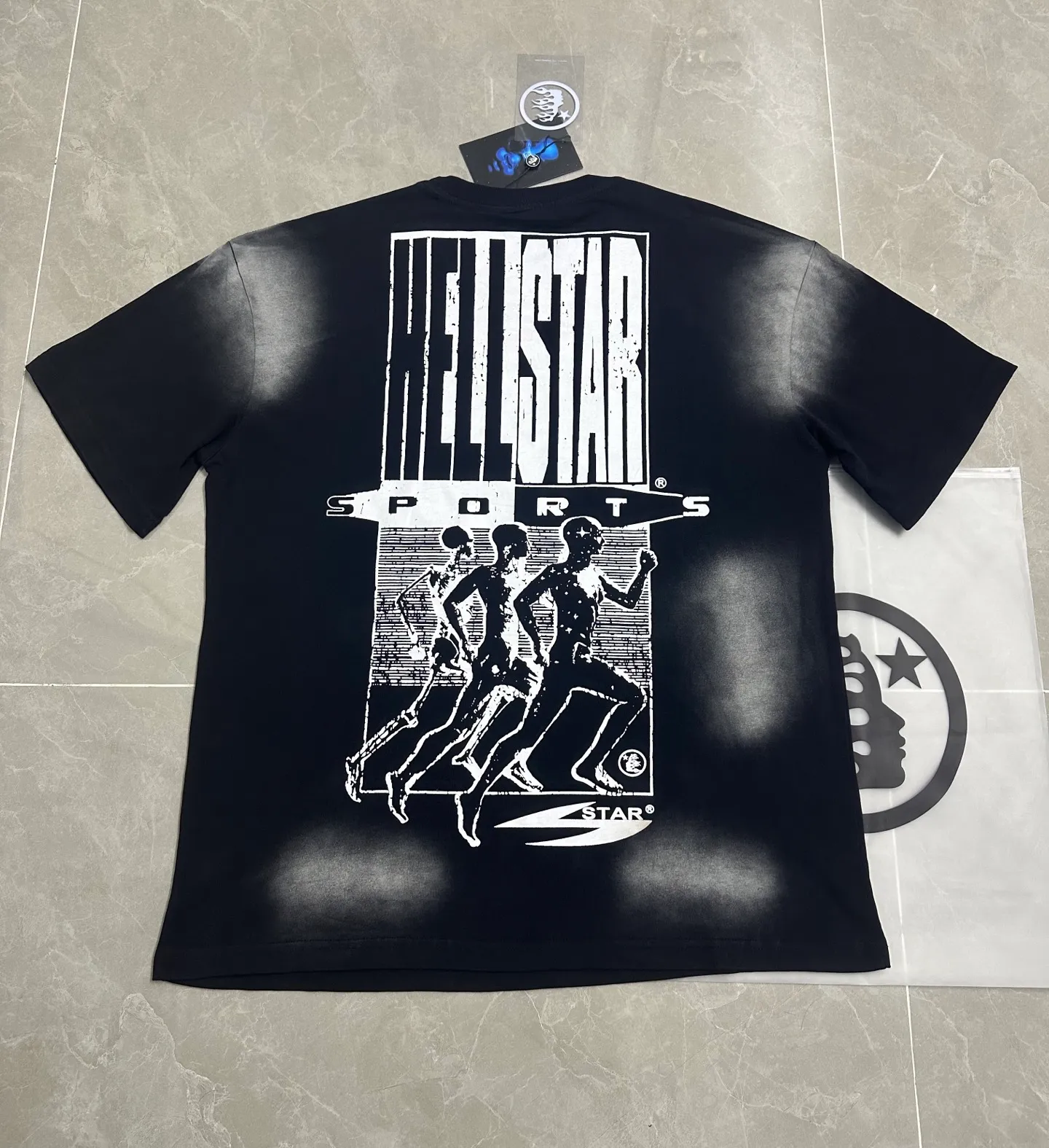 P124 Hellstar Hellstar Cross-border European and American style street fashion brand pure cotton T-shirt Fabric (fabric): 32 counts 250g washed combed double yarn pure cotton Size (size): S-M- L- X L Color (colour): Washed black (spray Ma Liu)