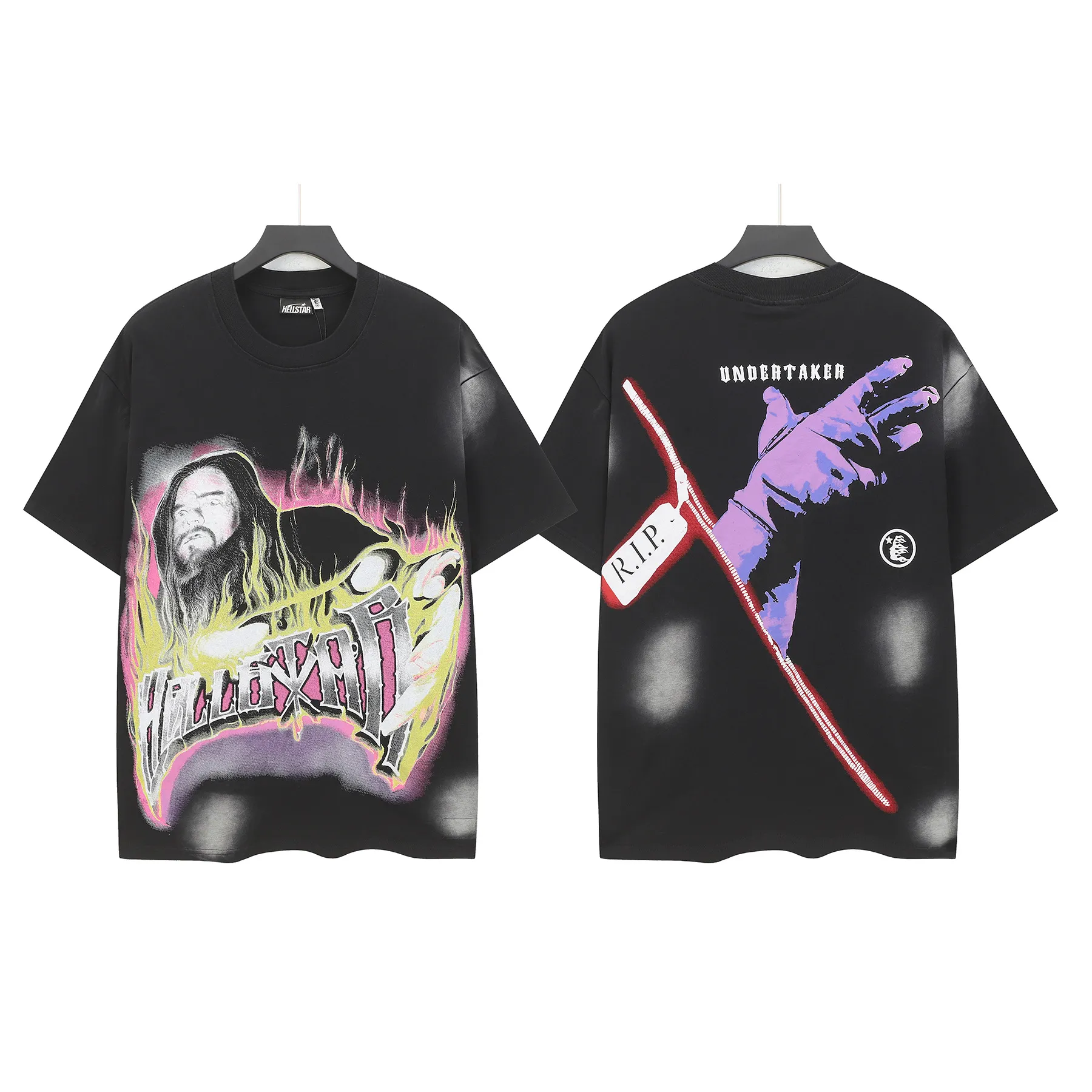P124 Hellstar Hellstar Cross-border European and American style street fashion brand pure cotton T-shirt Fabric (fabric): 32 counts 250g washed combed double yarn pure cotton Size (size): S-M- L- X L Color (colour): Washed black (spray Ma Liu)