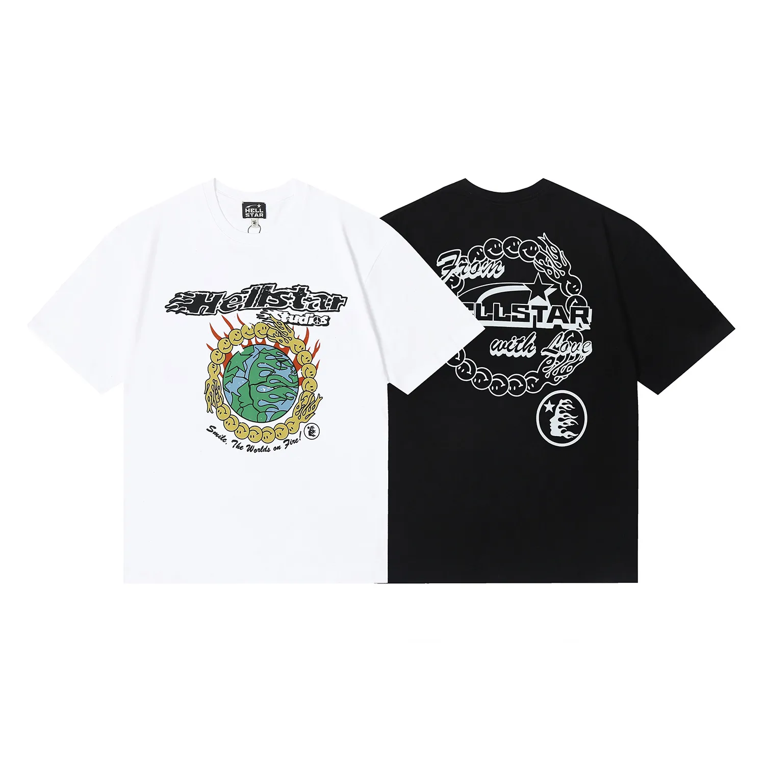 6680# P116 Hellstar American fashion high street pure cotton loose short-sleeved T-shirt Color: White Black Size: S M L XL