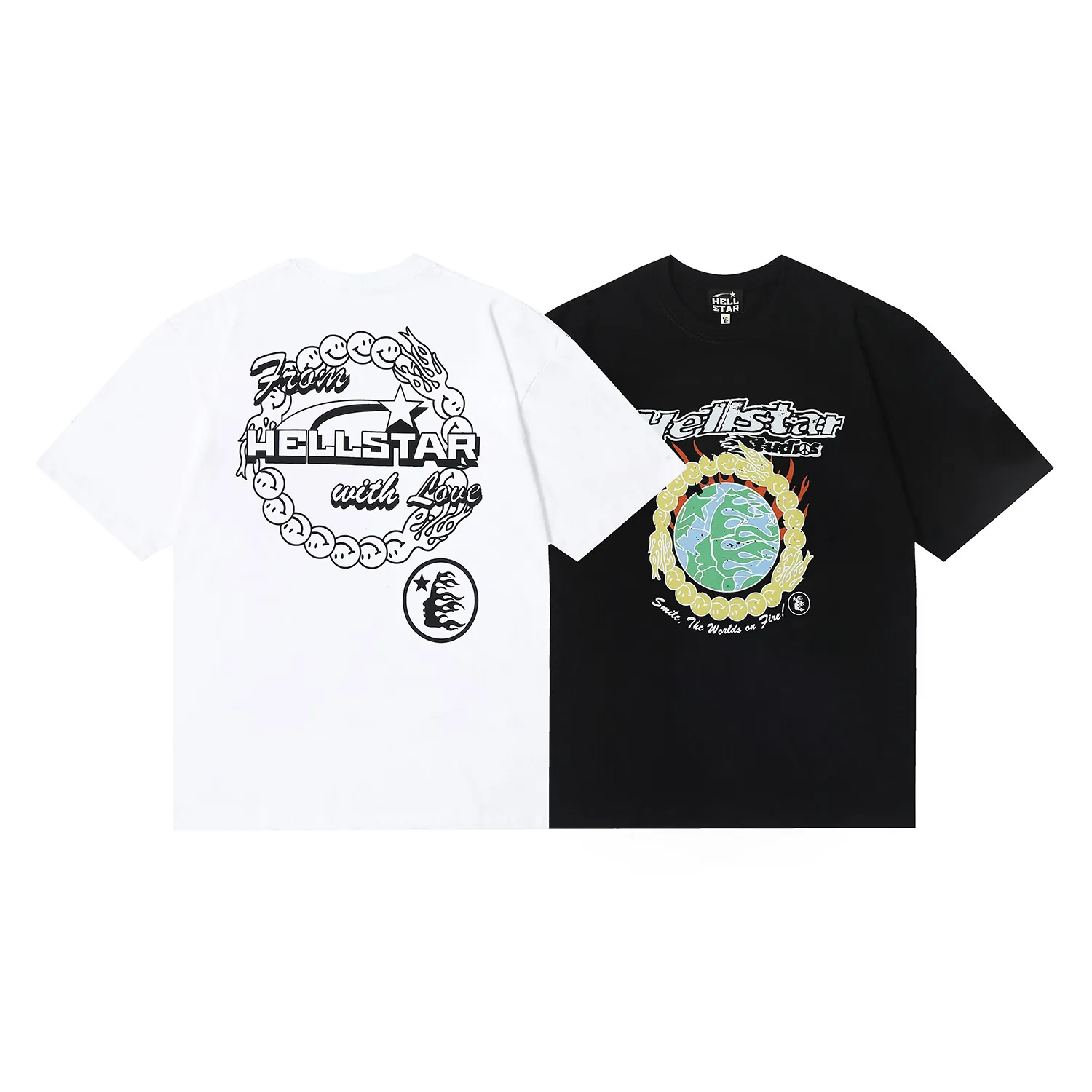 6680# P116 Hellstar American fashion high street pure cotton loose short-sleeved T-shirt Color: White Black Size: S M L XL