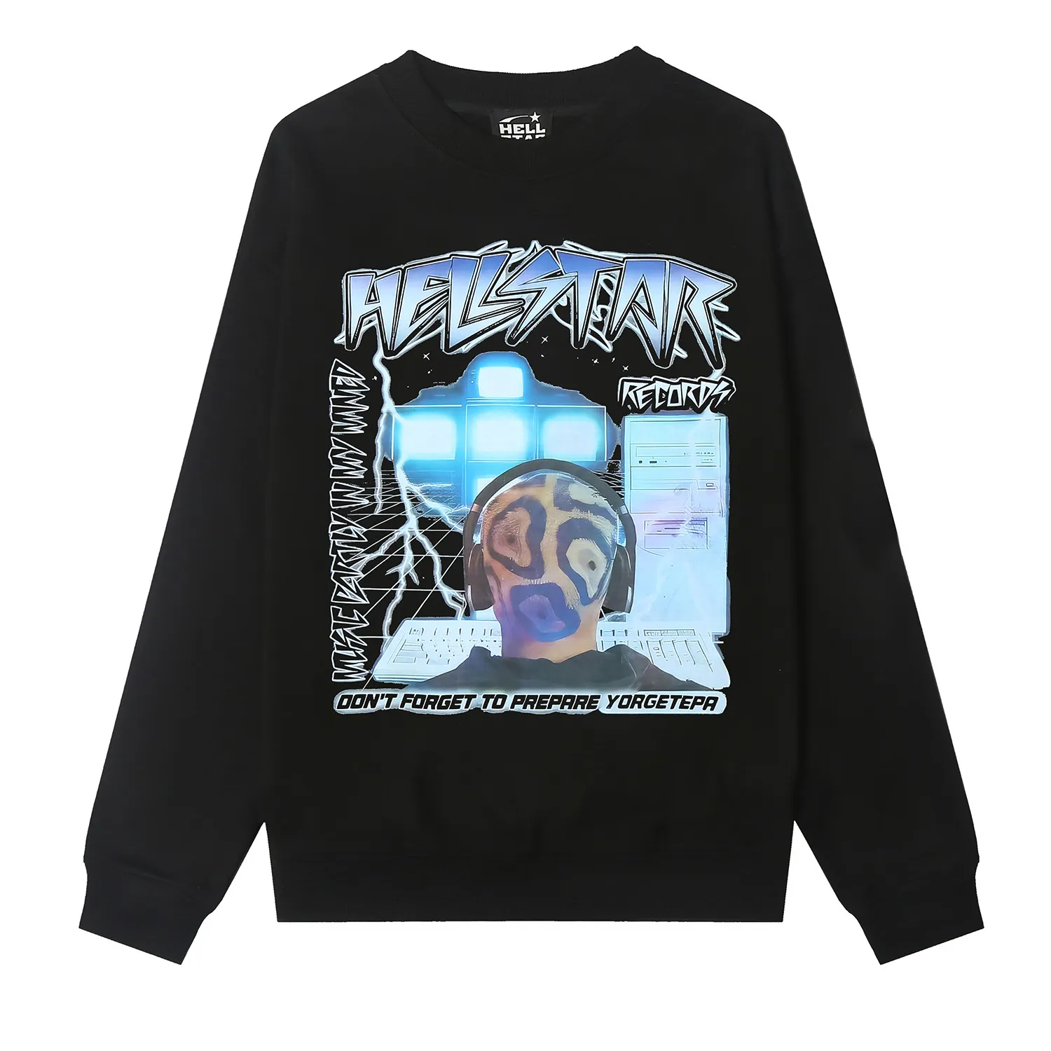 8836# P160 Hellstar high-quality Hellstar American trendy printed cotton terry crew neck sweatshirt Color: White Black Size: S M L XL