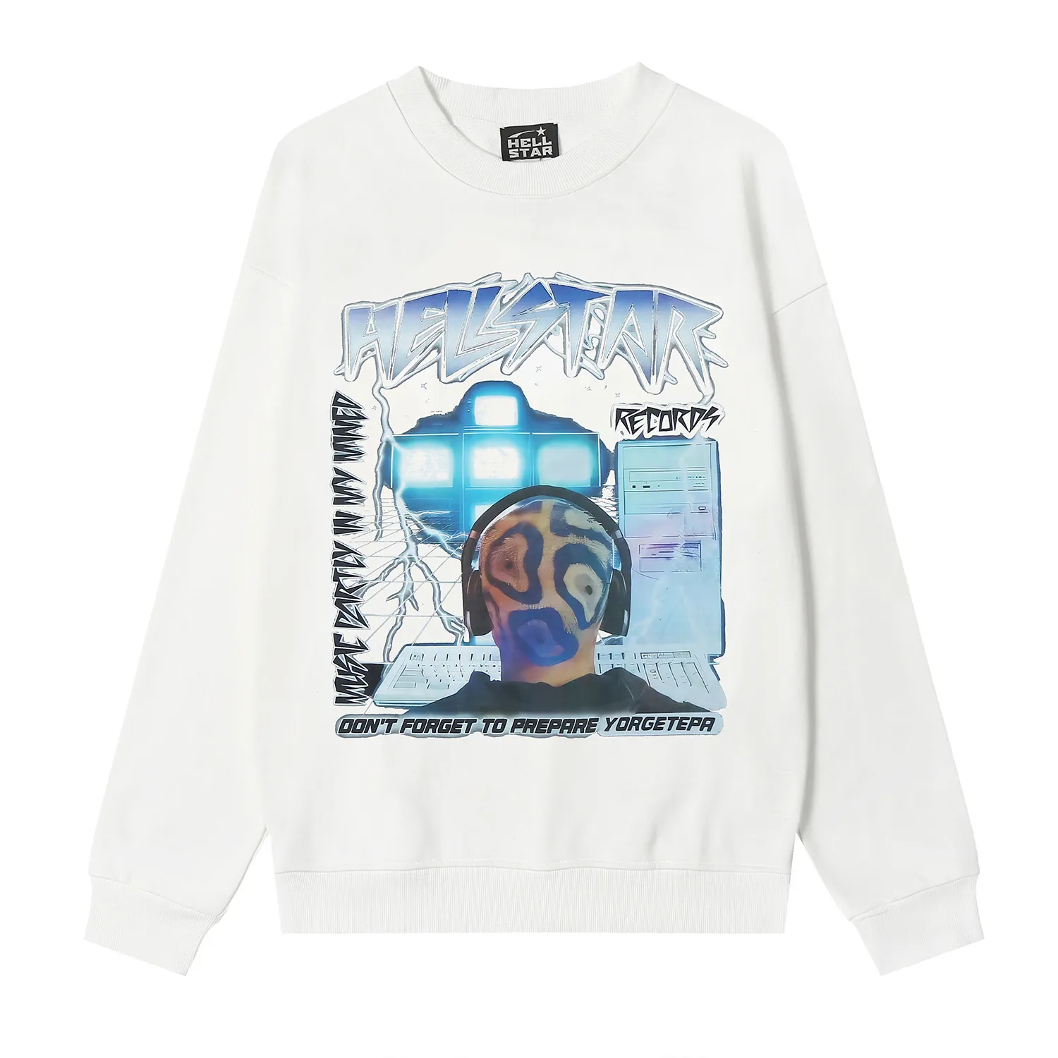 8836# P160 Hellstar high-quality Hellstar American trendy printed cotton terry crew neck sweatshirt Color: White Black Size: S M L XL