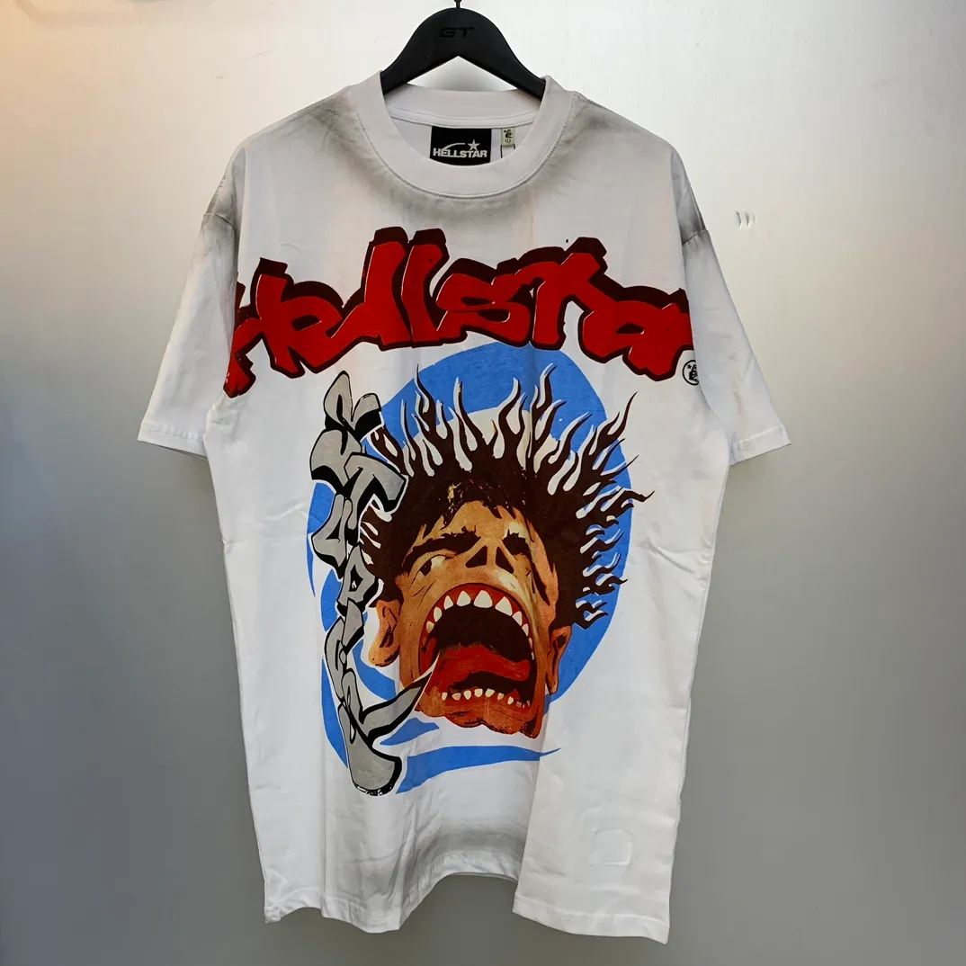 P126 HELLSTAR STUDIOS SCREAMING KID T-SHIRT American fashion spray Ma Liu T-shirt short-sleeved new hot beauty fashion Hellstar!  Standard beauty and trendy workmanship, original customization (fabric, pattern, printing, hang tag, main mark, etc.), exaggerated style, explosive style, dare to break through tradition, bring adventurous new fashion experience!   YoungBoy, the most popular rapper in the youth circle, has shot a lot of models for him, and celebrities such as Dababy and Swae Lee frequently get dressed!  color: white Size: S, M, L, XL