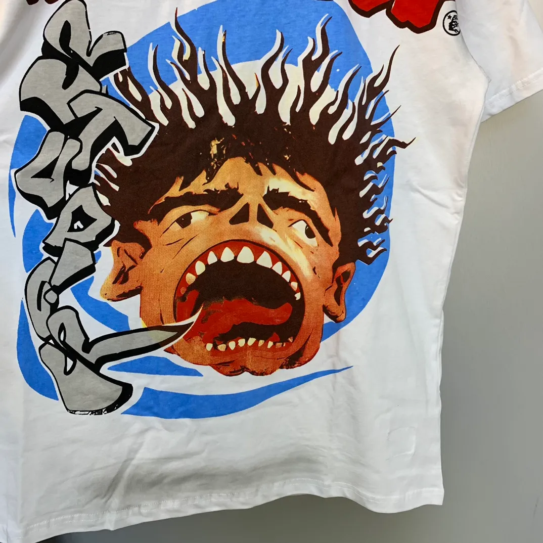 P126 HELLSTAR STUDIOS SCREAMING KID T-SHIRT American fashion spray Ma Liu T-shirt short-sleeved new hot beauty fashion Hellstar!  Standard beauty and trendy workmanship, original customization (fabric, pattern, printing, hang tag, main mark, etc.), exaggerated style, explosive style, dare to break through tradition, bring adventurous new fashion experience!   YoungBoy, the most popular rapper in the youth circle, has shot a lot of models for him, and celebrities such as Dababy and Swae Lee frequently get dressed!  color: white Size: S, M, L, XL