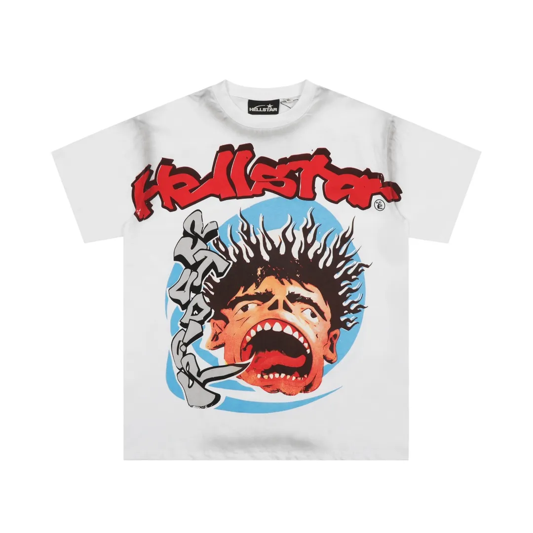 P126 HELLSTAR STUDIOS SCREAMING KID T-SHIRT American fashion spray Ma Liu T-shirt short-sleeved new hot beauty fashion Hellstar!  Standard beauty and trendy workmanship, original customization (fabric, pattern, printing, hang tag, main mark, etc.), exaggerated style, explosive style, dare to break through tradition, bring adventurous new fashion experience!   YoungBoy, the most popular rapper in the youth circle, has shot a lot of models for him, and celebrities such as Dababy and Swae Lee frequently get dressed!  color: white Size: S, M, L, XL