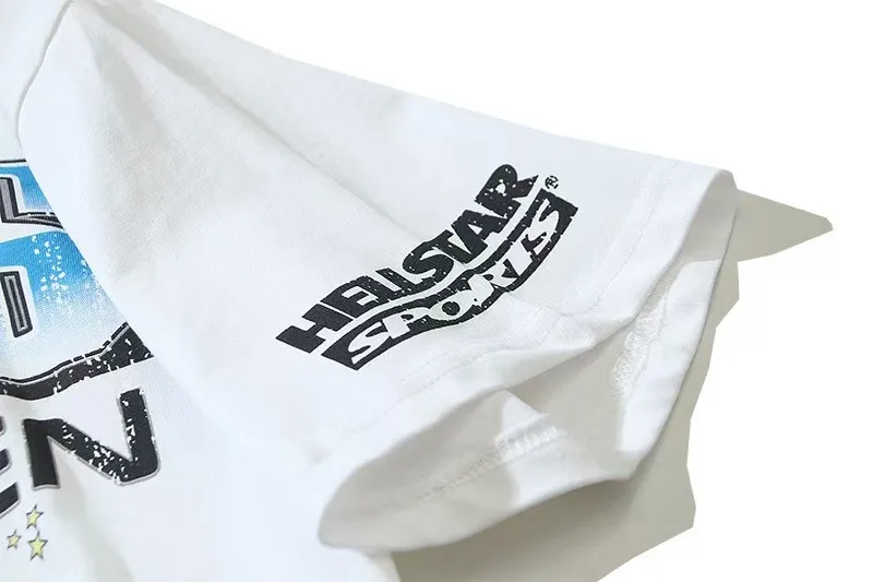 P108 Real-stock Hellstar Cross-border European and American style street brand pure cotton T-shirt Fabric (fabric): 32 counts of 240g heavy combed double yarn pure cotton Size (size): S-M- L- X L Color (colour): white
