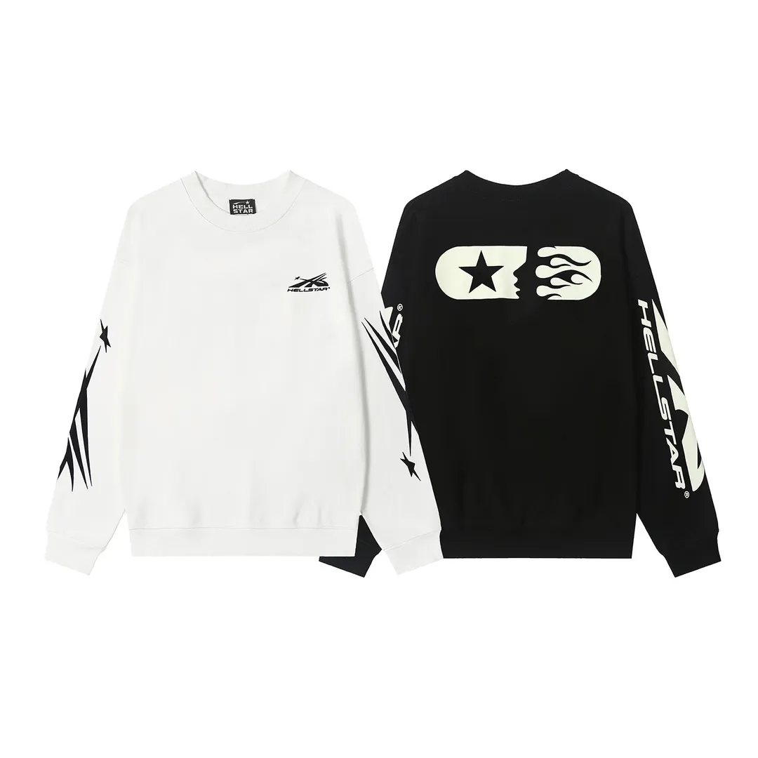 8809# P166 Hellstar high quality Hellstar American trendy printed cotton terry crew neck sweatshirt Color: White Black Size: S M L XL