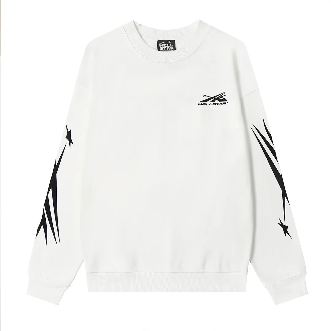 8809# P166 Hellstar high quality Hellstar American trendy printed cotton terry crew neck sweatshirt Color: White Black Size: S M L XL