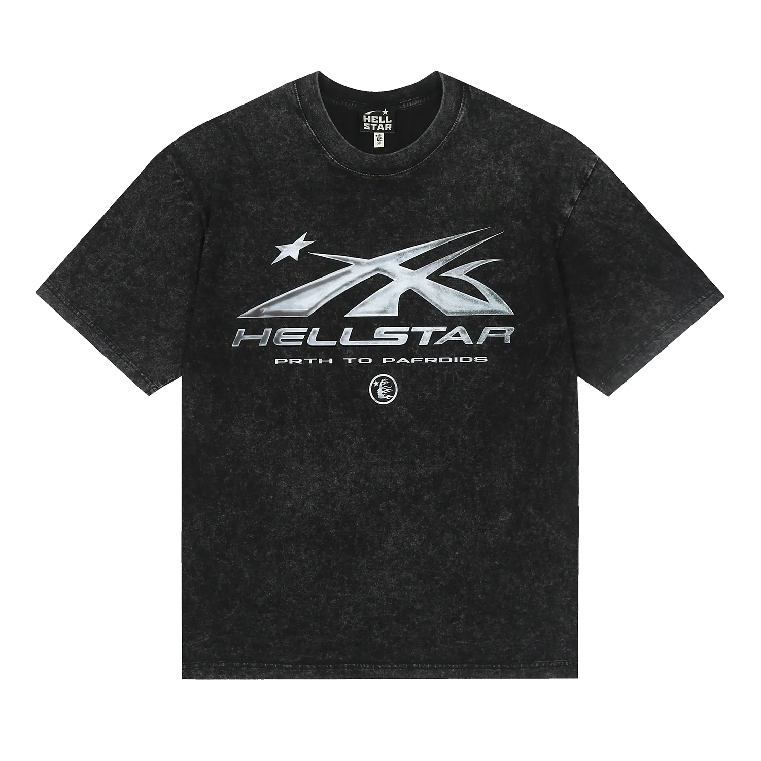 7725# P124 Washed Hellstar Hellstar ins same style retro printed tops for men and women, casual and trendy pure cotton washed short-sleeved T-shirt Color: Black Size: S M L XL