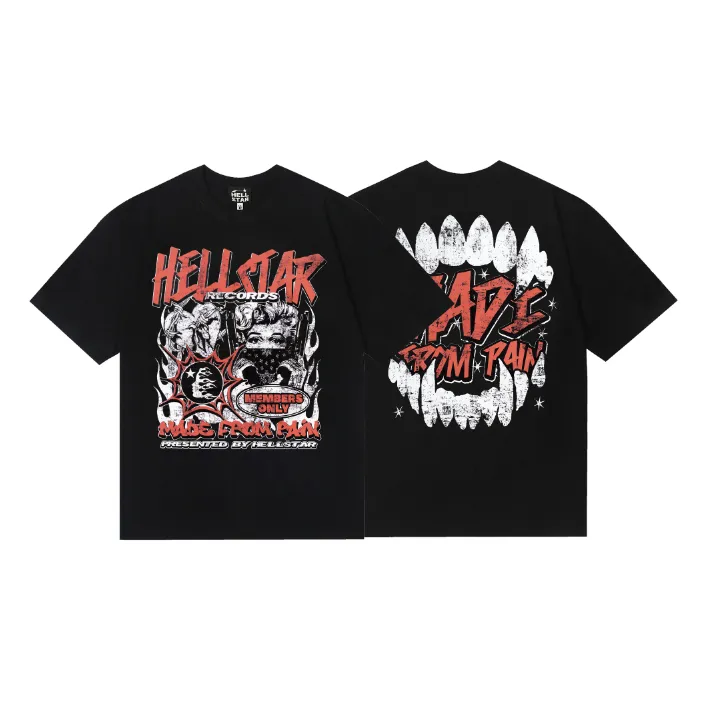 6740# P116 Hellstar American fashion high street pure cotton loose short-sleeved T-shirt Color: Black Size: S M L XL
