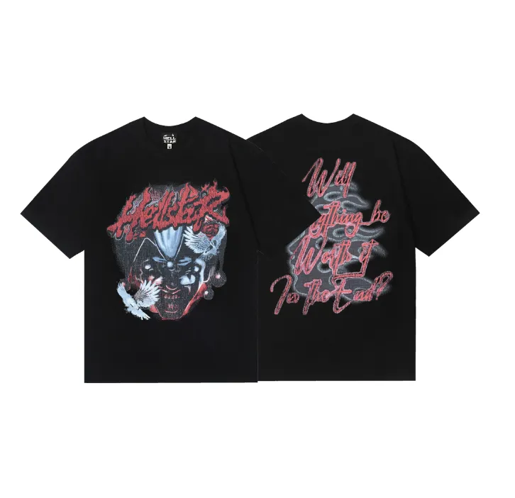 6730# P116 Hellstar American fashion high street pure cotton loose short-sleeved T-shirt Color: Black Size: S M L XL