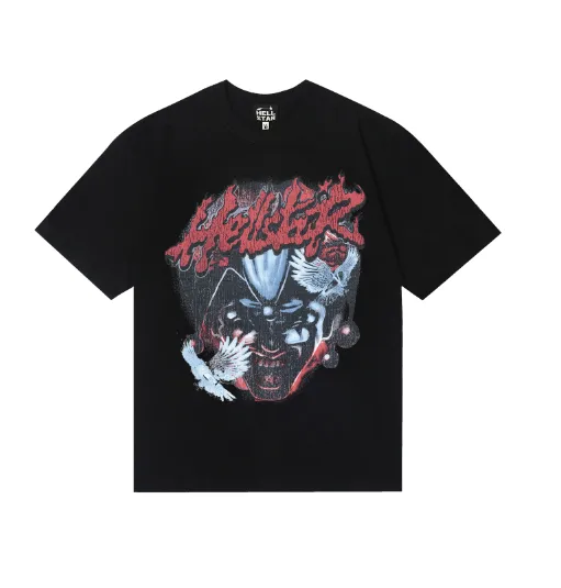 6730# P116 Hellstar American fashion high street pure cotton loose short-sleeved T-shirt Color: Black Size: S M L XL