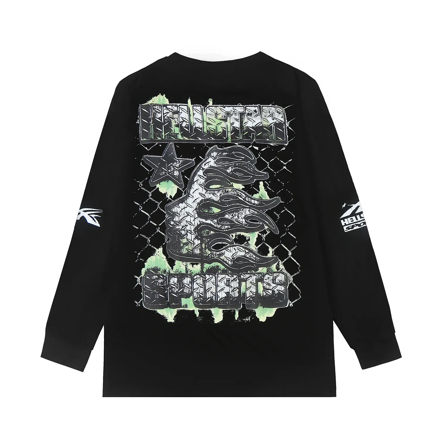 5510# P136 Hellstar Hellstar letter print lightning high street men and women hip-hop loose long-sleeved T-shirt Color: White Black Size: S M L XL