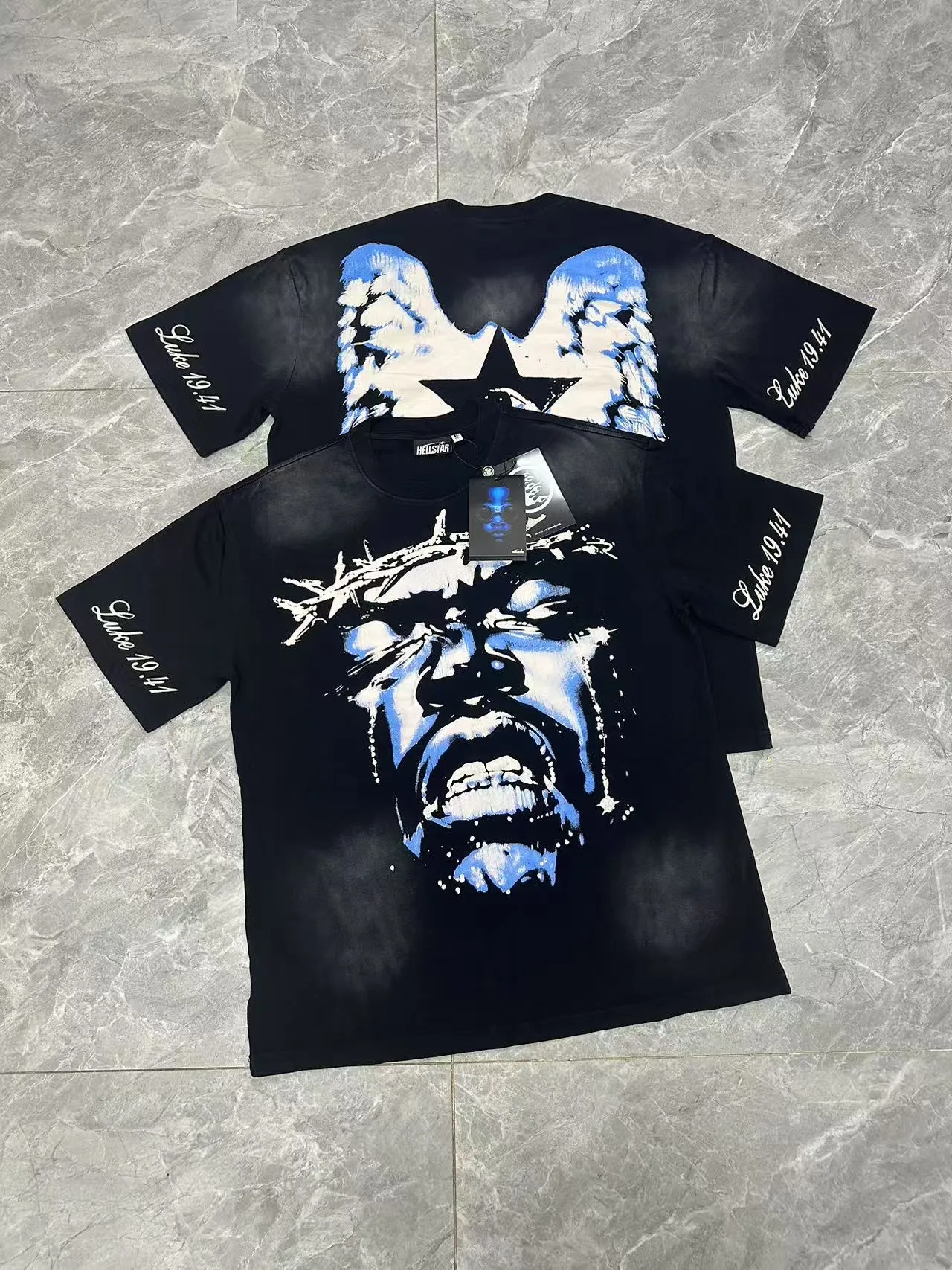 P124 Hellstar Hellstar Cross-border European and American style street fashion brand pure cotton T-shirt Fabric (fabric): 32 counts 250g washed combed double yarn pure cotton Size (size): S-M- L- X L Color (colour): Washed black (spray Ma Liu)