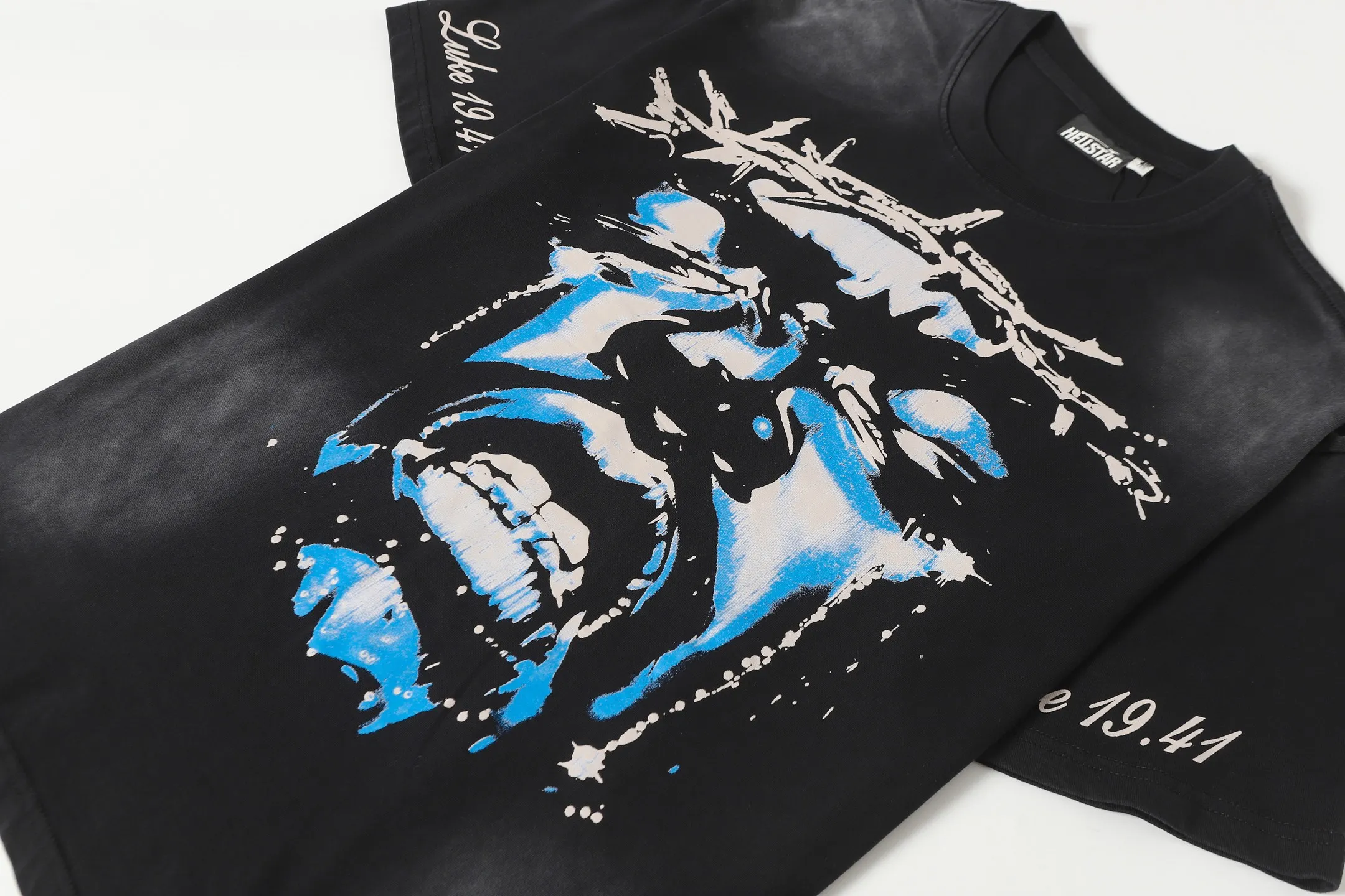 P124 Hellstar Hellstar Cross-border European and American style street fashion brand pure cotton T-shirt Fabric (fabric): 32 counts 250g washed combed double yarn pure cotton Size (size): S-M- L- X L Color (colour): Washed black (spray Ma Liu)