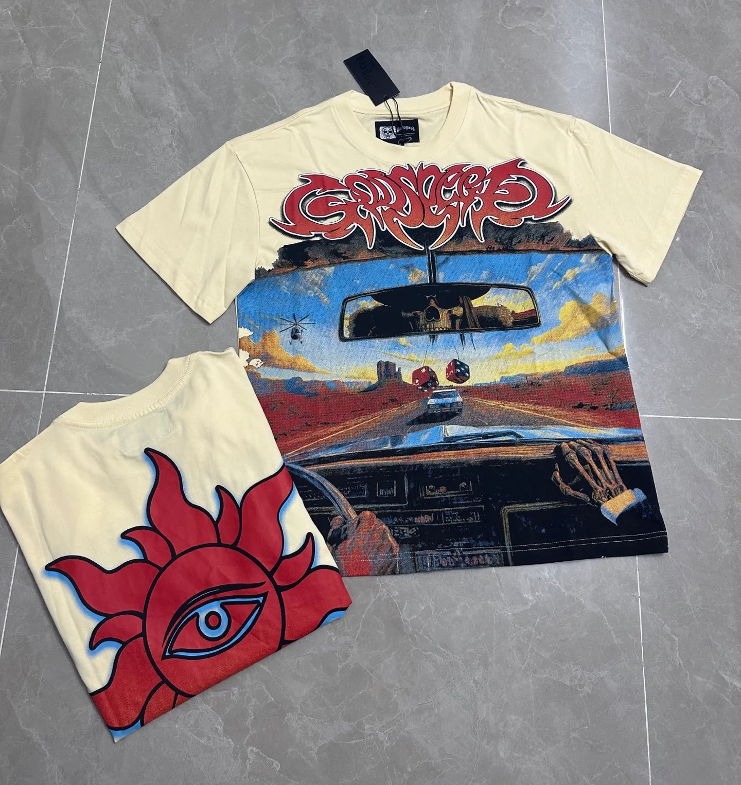 P116 5311#Apricot｜Godspeed cross-border American rock and roll street washed retro style short-sleeved T (craft printing) fabric (fabric) 32-count combed double yarn 240 grams weight code number (size): S-M-L-XL color (colour): apricot