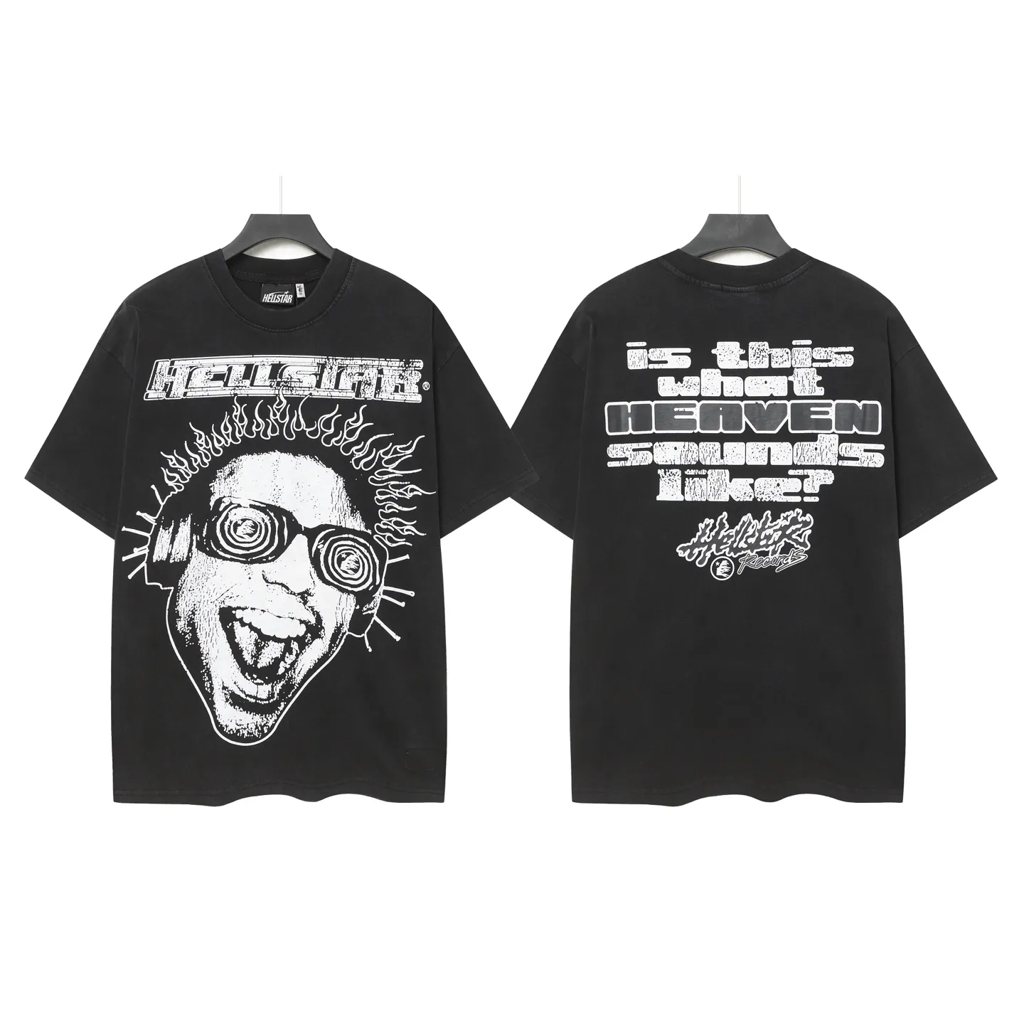 P122 Hellstar Cross-border European and American style street fashion brand pure cotton T-shirt Fabric (fabric): 32 counts of 250g washed combed double yarn pure cotton Size (size): S-M- L- X L Color (colour): Washed black (spray Ma Liu)