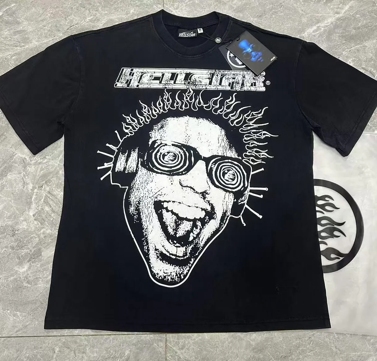 P122 Hellstar Cross-border European and American style street fashion brand pure cotton T-shirt Fabric (fabric): 32 counts of 250g washed combed double yarn pure cotton Size (size): S-M- L- X L Color (colour): Washed black (spray Ma Liu)