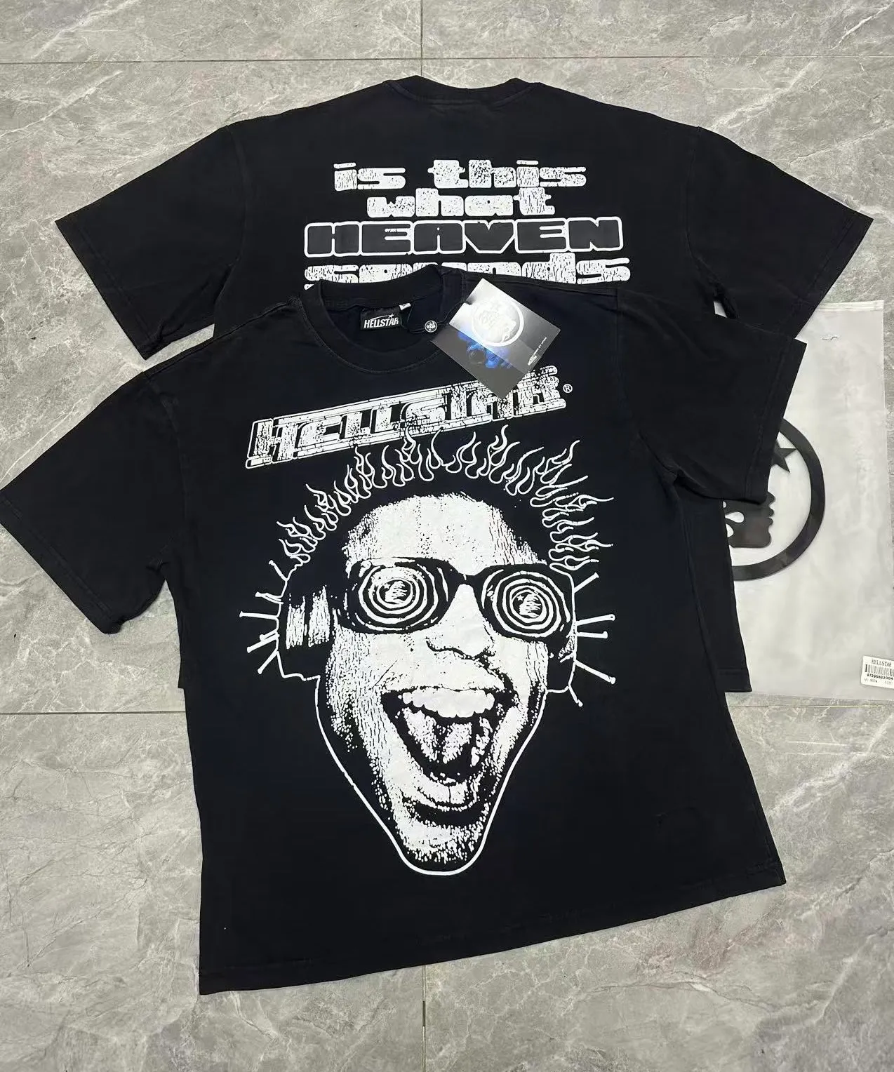 P122 Hellstar Cross-border European and American style street fashion brand pure cotton T-shirt Fabric (fabric): 32 counts of 250g washed combed double yarn pure cotton Size (size): S-M- L- X L Color (colour): Washed black (spray Ma Liu)