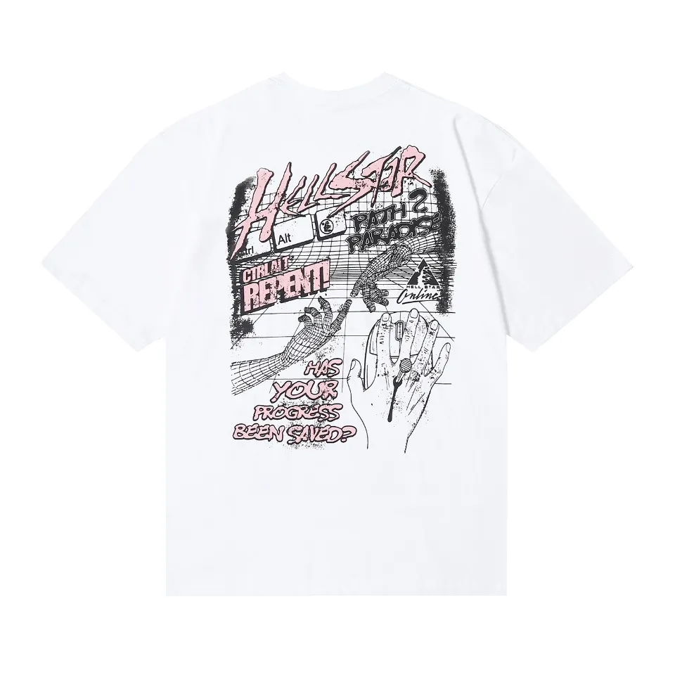 6601# P116 American Hell Star High Street Hip Hop Short Sleeve Male and Female Couple ins Dark T-shirt VTG Retro Half Sleeve Summer Color: White Black Size: S M L XL
