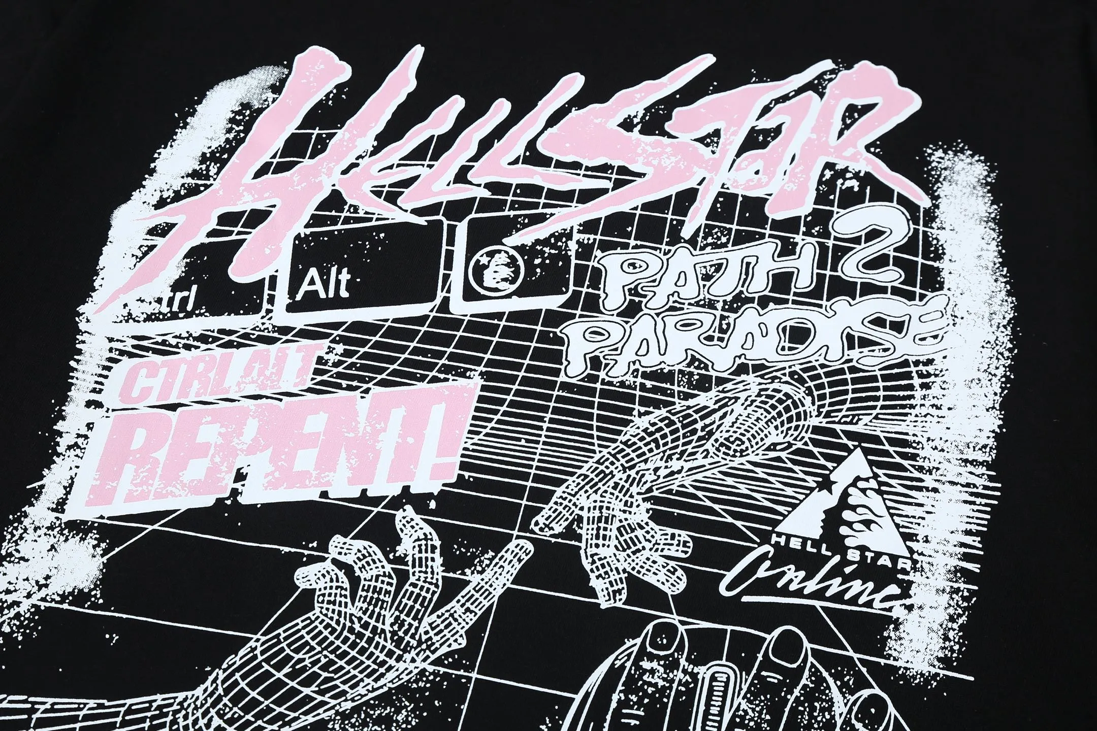 6601# P116 American Hell Star High Street Hip Hop Short Sleeve Male and Female Couple ins Dark T-shirt VTG Retro Half Sleeve Summer Color: White Black Size: S M L XL