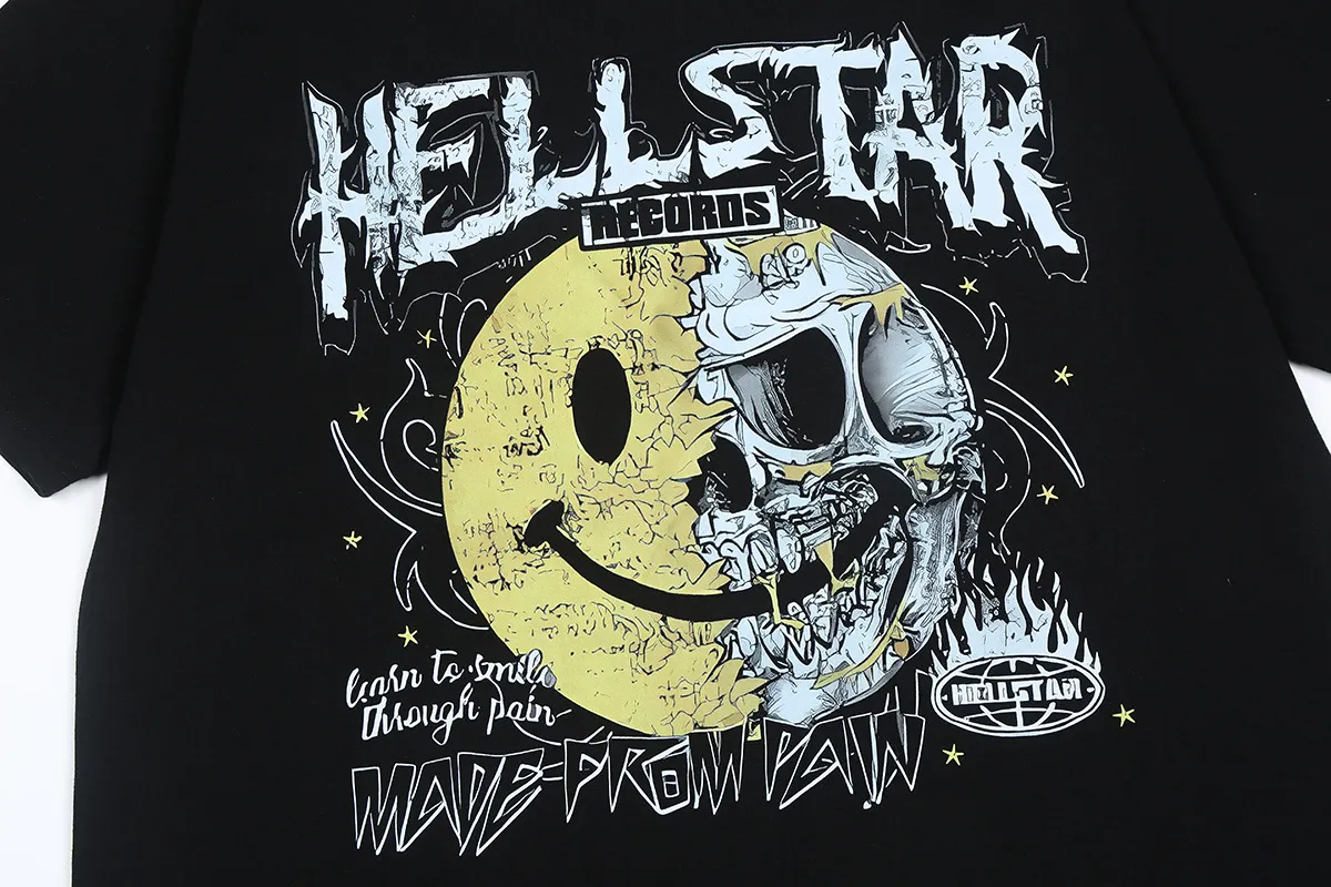 6661# P116 Hellstar American fashion high street pure cotton loose short-sleeved T-shirt Color: White Black Size: S M L XL
