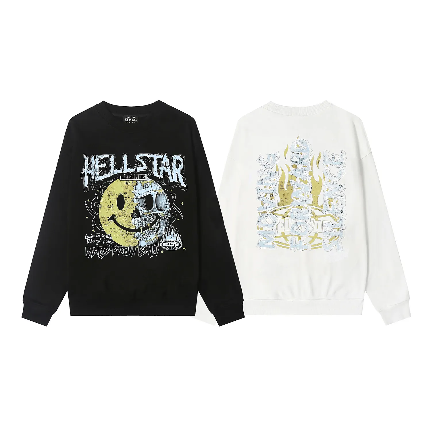 8830# P160 Hellstar high quality Hellstar American trendy printed cotton terry crew neck sweatshirt Color: White Black Size: S M L XL