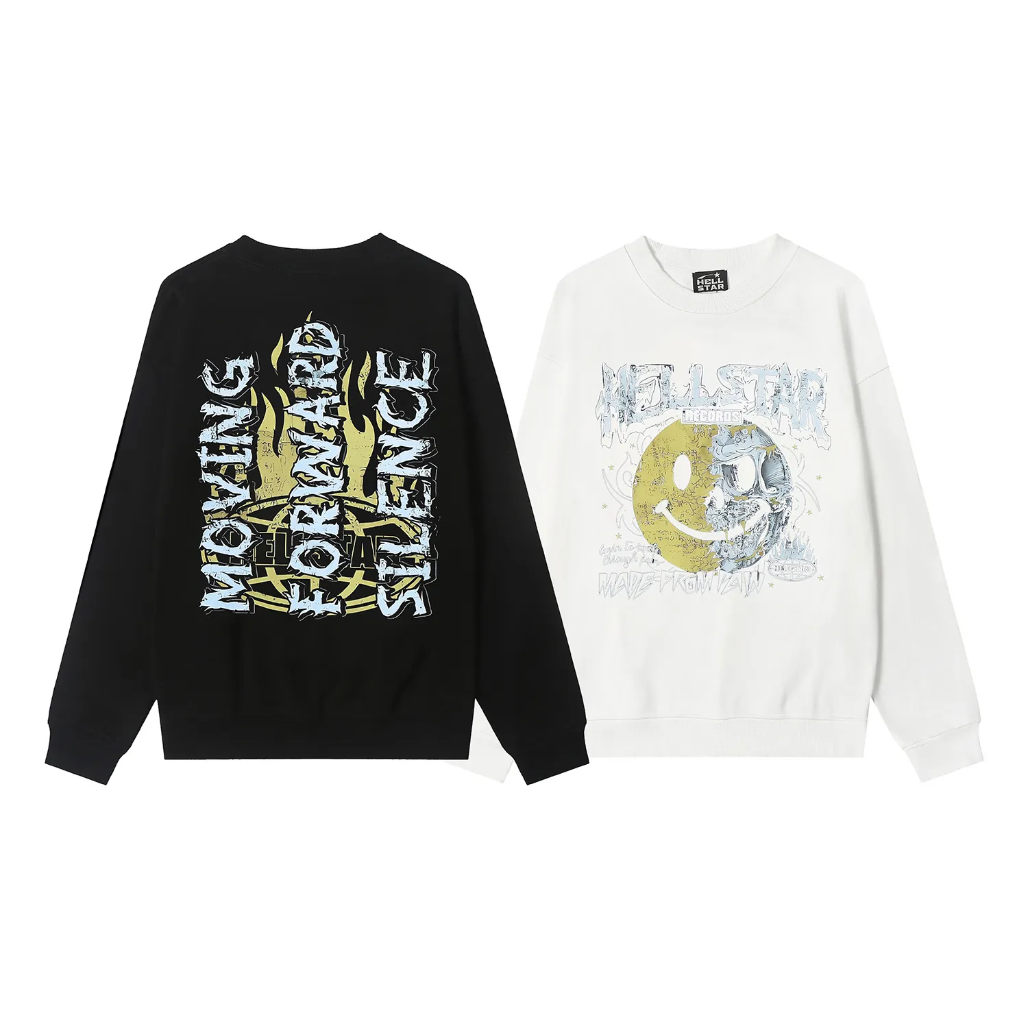8830# P160 Hellstar high quality Hellstar American trendy printed cotton terry crew neck sweatshirt Color: White Black Size: S M L XL