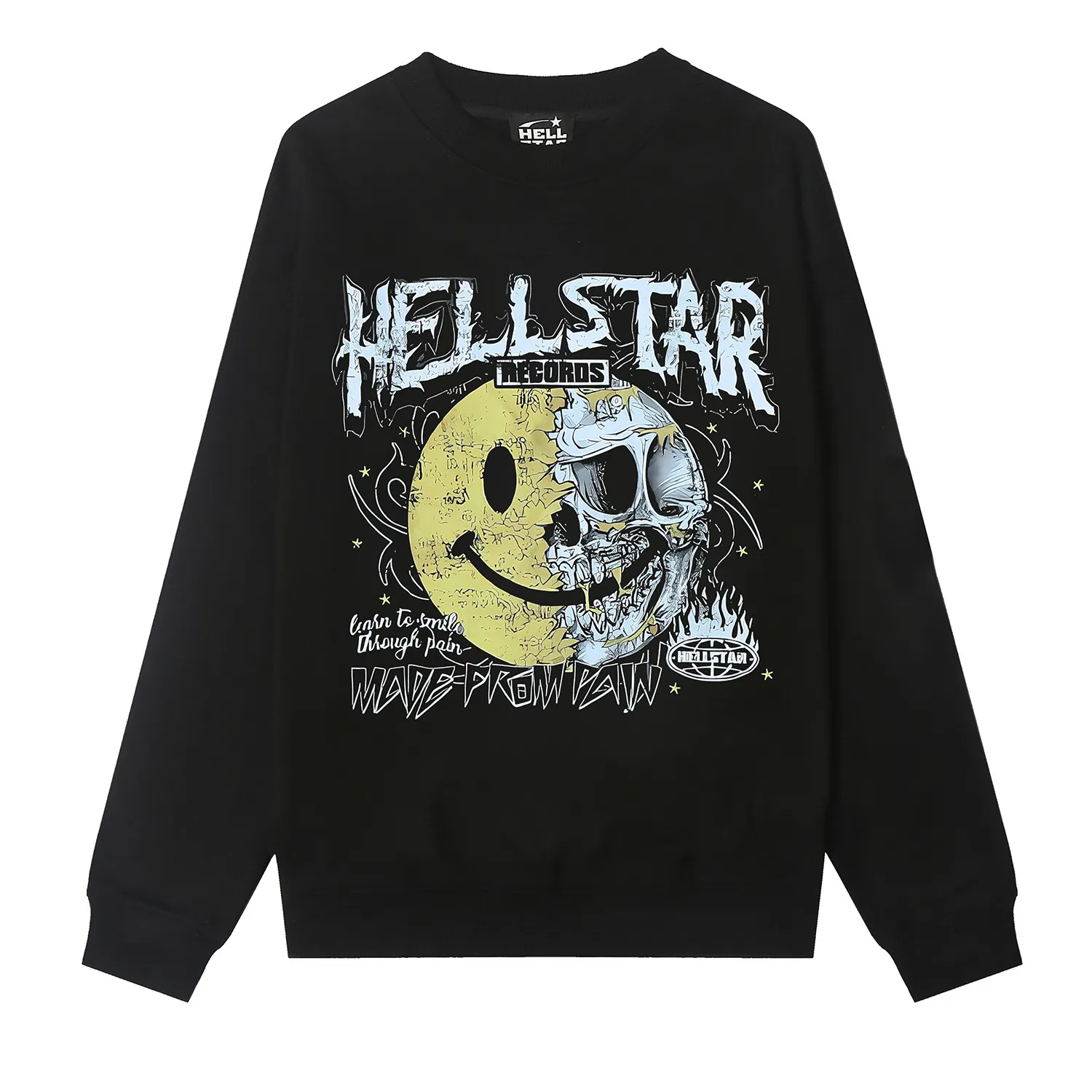 8830# P160 Hellstar high quality Hellstar American trendy printed cotton terry crew neck sweatshirt Color: White Black Size: S M L XL
