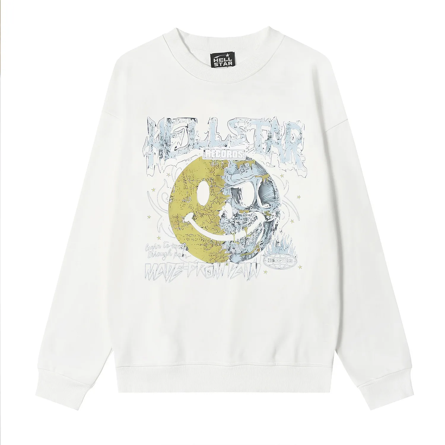 8830# P160 Hellstar high quality Hellstar American trendy printed cotton terry crew neck sweatshirt Color: White Black Size: S M L XL