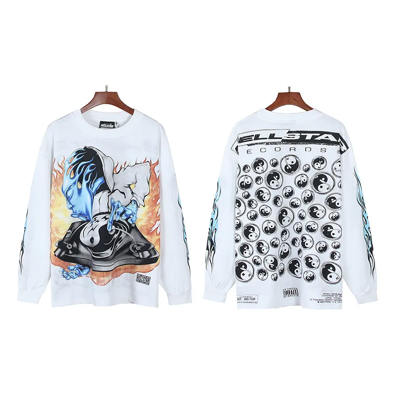 P160 Reversible Real Shots Hellstar Hellstar Beauty Reversible Pure Cotton Loose Bottoming Long Sleeve T-Shirt Long T Fabric: 270g 32 Count Fine Cotton Double Yarn Pure Cotton Color: White Reversible Size: S M L XL