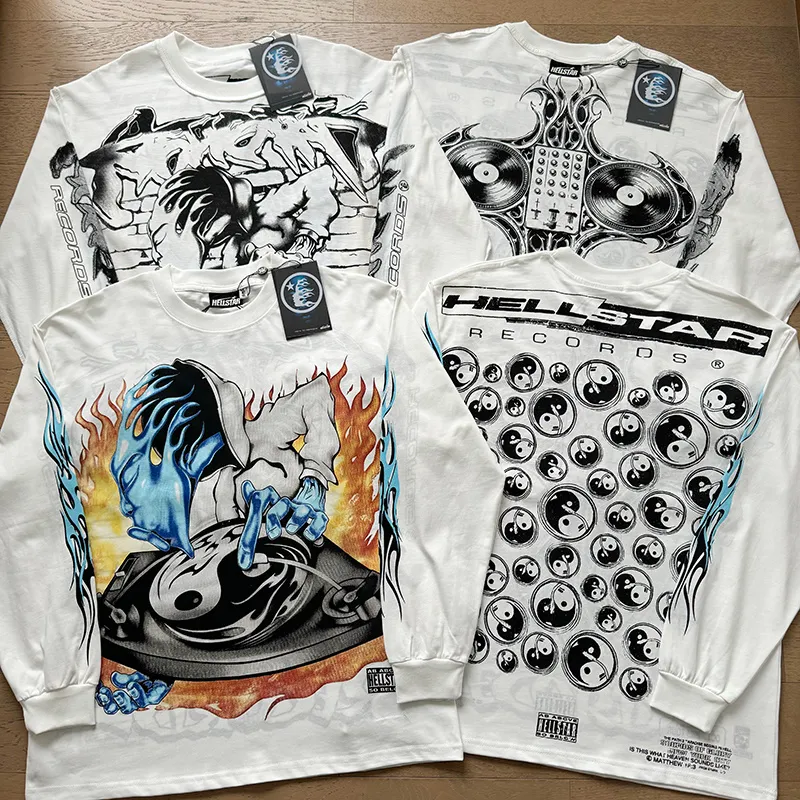 P160 Reversible Real Shots Hellstar Hellstar Beauty Reversible Pure Cotton Loose Bottoming Long Sleeve T-Shirt Long T Fabric: 270g 32 Count Fine Cotton Double Yarn Pure Cotton Color: White Reversible Size: S M L XL